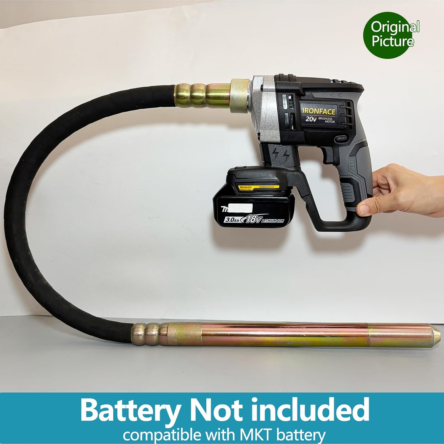 IRONFACE 20V Cordless Concrete Vibrating Tool, with 3.8ft Shaft Rod, Brushless Motor, Compatible with Makita 18V 20V Batteries (Tool Only) (for MKT)