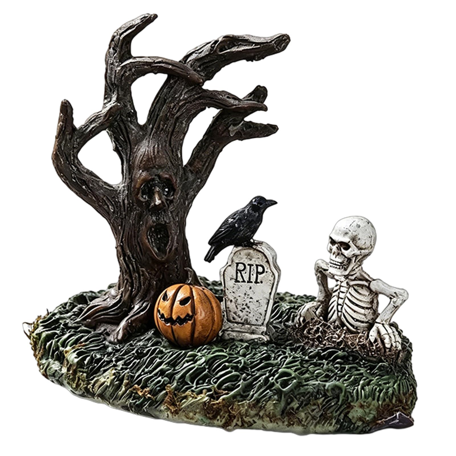 Pasisuu Halloween Garden Ornaments, Spooky Cemetery Decor with Resin Skulls Dead Trees Pumpkin Raven for Indoor Outdoor Horror Party Props Holiday Decorations [object Object]