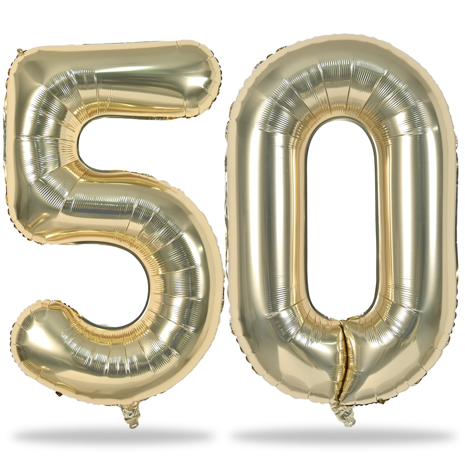 Lingqiang Champagne Gold Number 50 Balloons (3pcs), 40 Inch Unisex Birthday Decorations, Anniversary Party Supplies, Reusable Self Sealing
