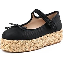 Raffia Platform Sandals Women Woven Straw Platform Mary Jane Shoes for Women Comfortable Beach Espadrille Flats with Adjustable Buckle Strap