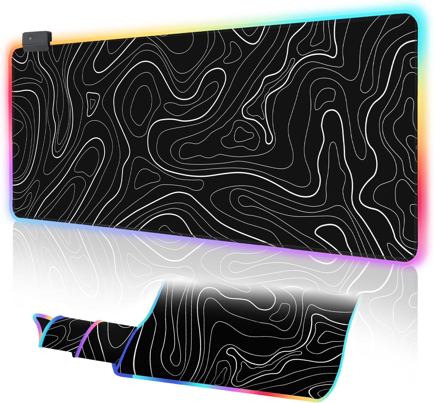 UJoowalk RGB Gaming Mouse Pad, Topographic Large, LED XL Keyboard and Mouse P...