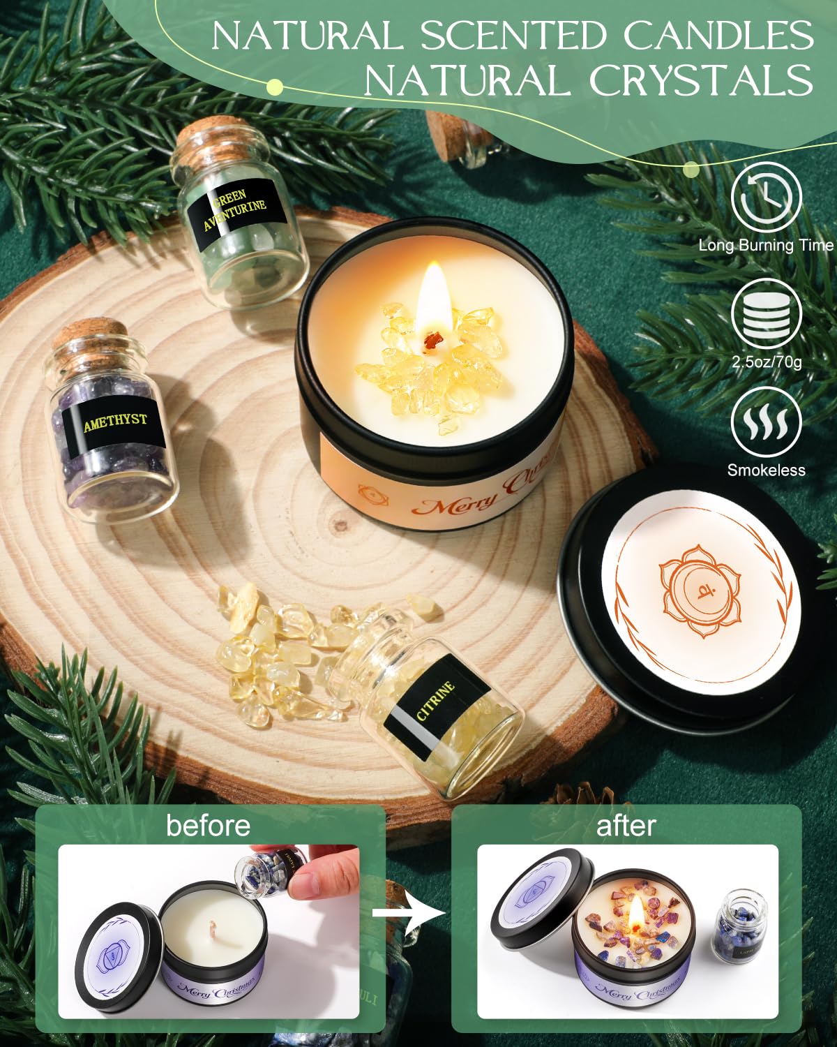Calendario Adviento 2025 Velas Chakras con Cristal Piedras Curativas para Meditación Yoga Mujeres