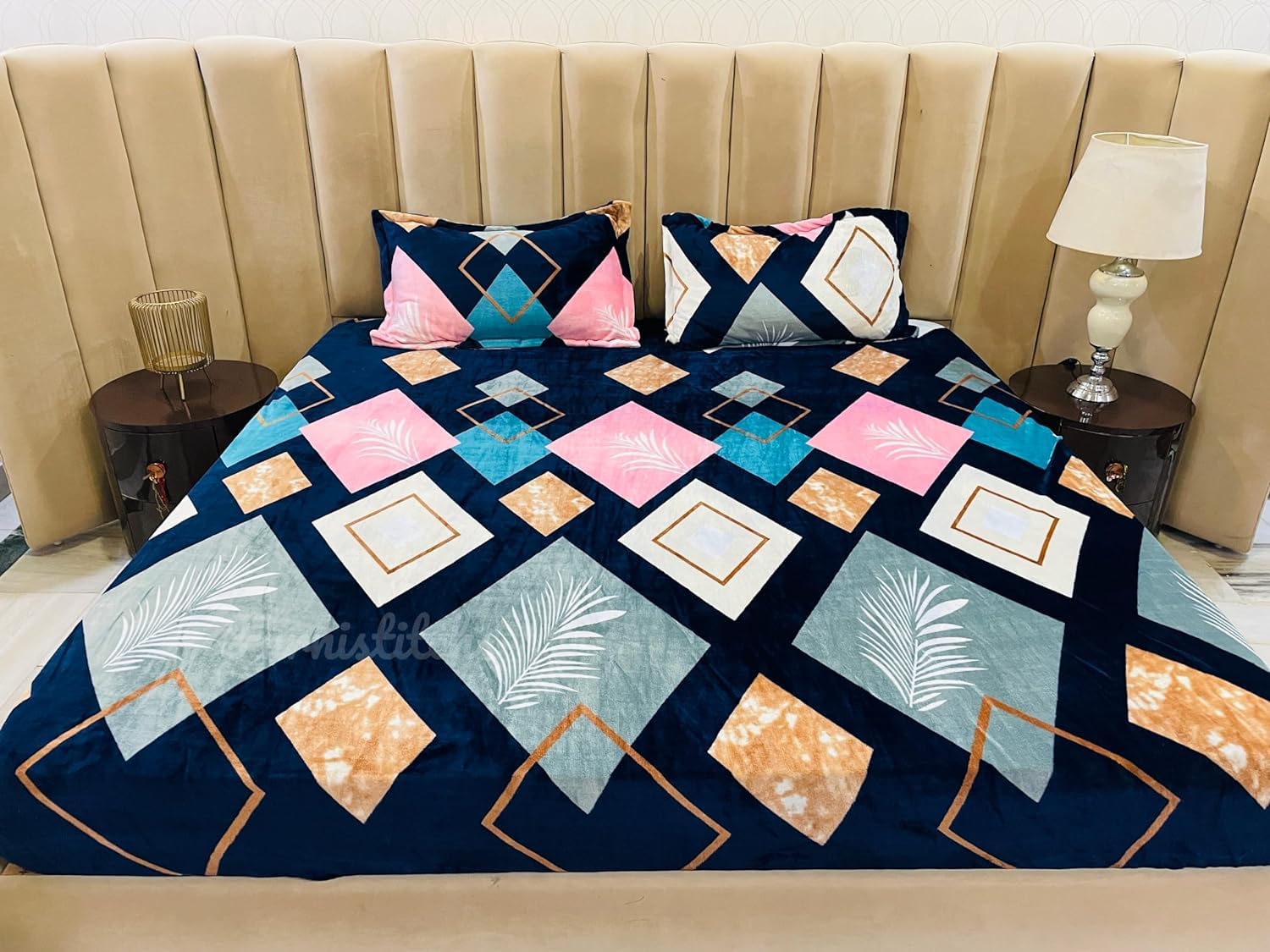 Subtlespreads Premium Printed Flannel Velvet Warm Elastic Fitted Bedsheets King Size With 2 Pillow Covers 200 TC 72" X 78" - Bedsheets For Double Bed Winter Season - Blue Wallpaper (B0CNKLSKF7) Amazon Price History, Amazon Price Tracker