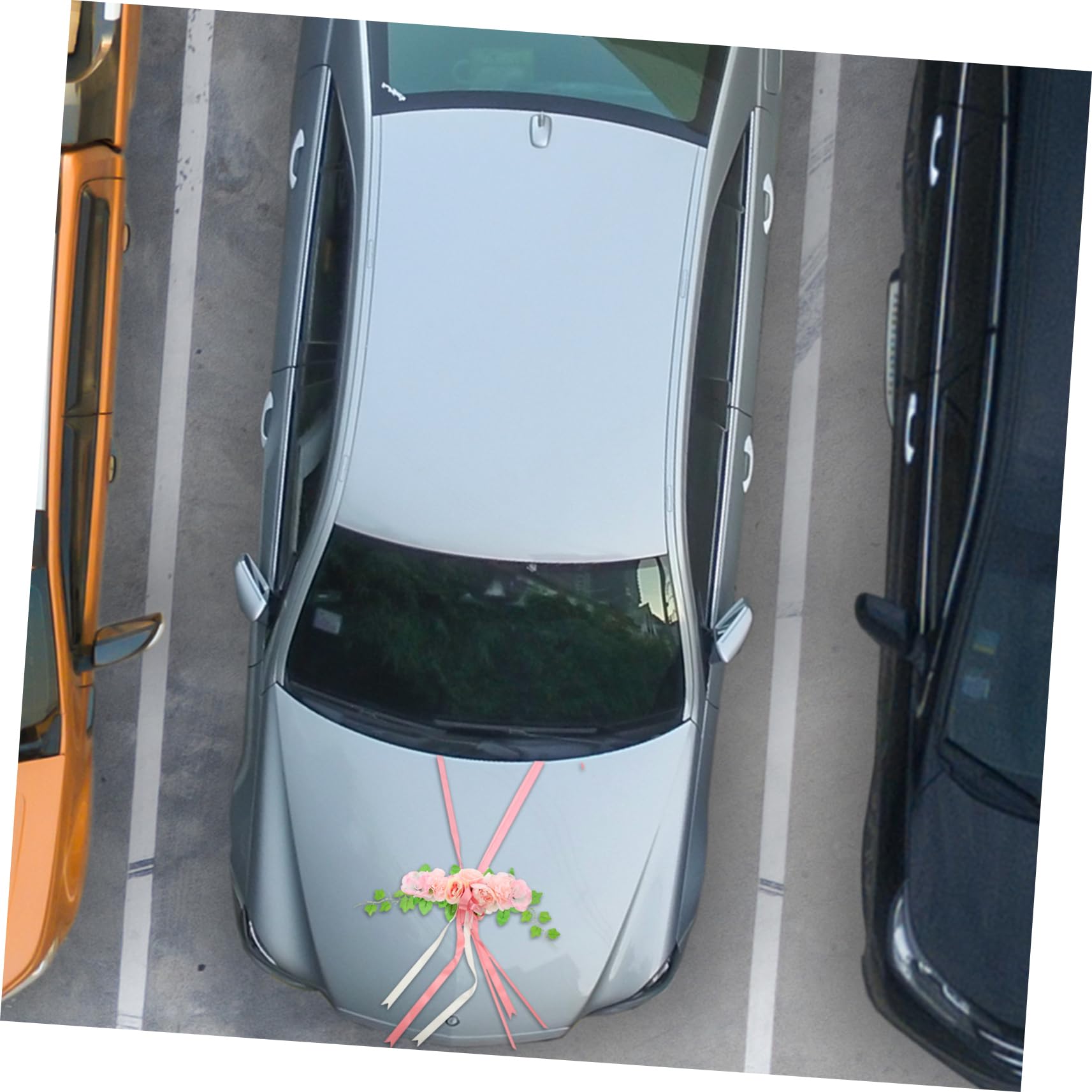 ULTECHNOVO Hochzeitsauto Rosa Seidenblumen Dekorationsset mit Künstlichen Rosen Schleifen aus Bändern Einfach Anzubringen für Autos für Feierlichkeiten