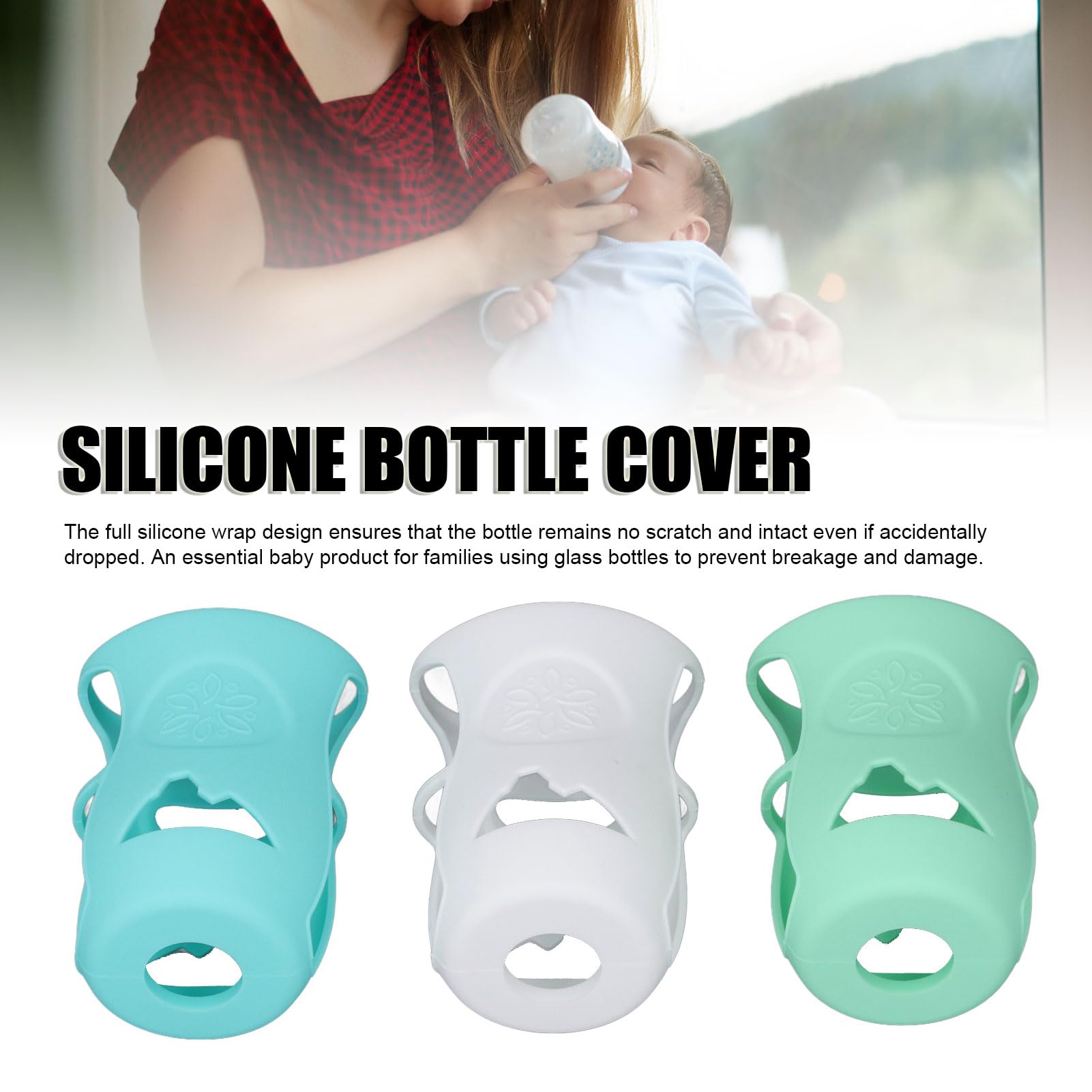 240ml Baby Bottle Silicone Sleeve Shatter Proof Soft Silicone Cover for Glass Baby Bottles 8 Oz with Insulation and Washable Dishwasher Safe (White+Light Green+Dark - Image 2