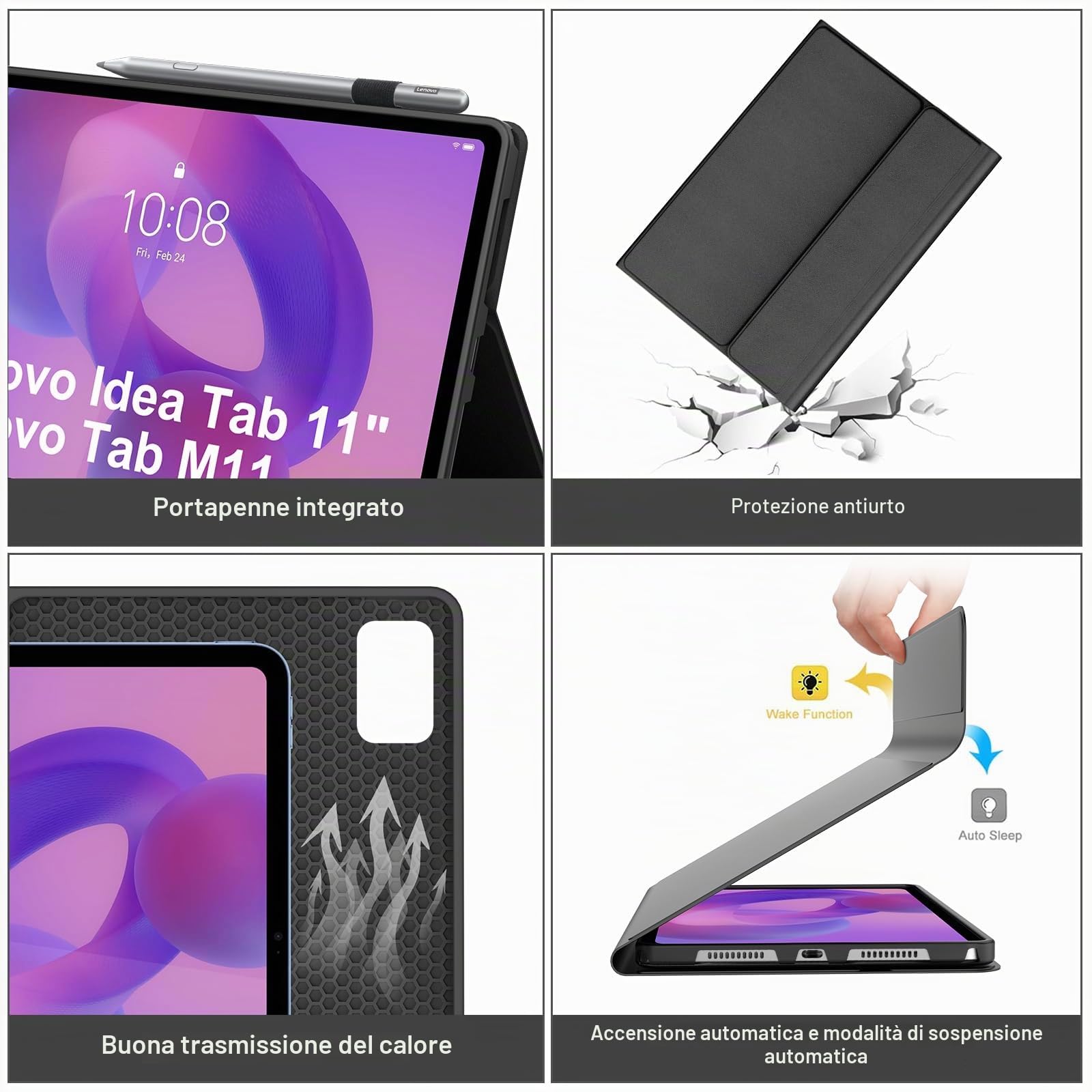 Custodia per tastiera Lenovo Idea Tab 2025 11 pollici (TB-336ZU TB-336FU) con touchpad, tastiera wireless Bluetooth per Lenovo Tab M11 11 pollici 2024, magnetica rimovibile con layout Qwertz, nero