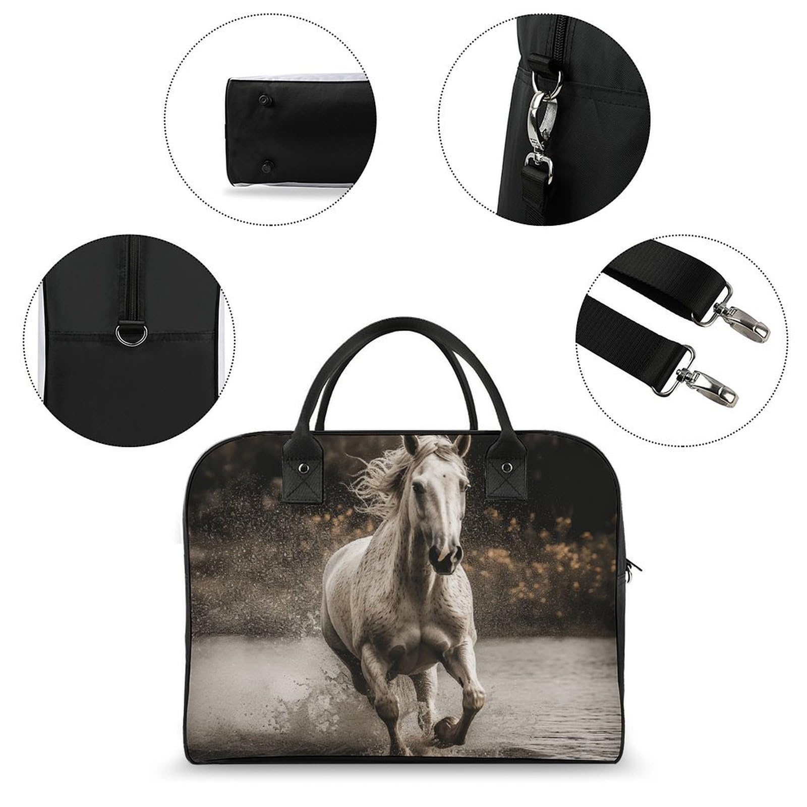 Multifunktionale Reisetasche, Pferdelaufen von The Water Print, Reisetasche, Handgepäcktasche, Übernachtungstasche, Wochenendtasche, Schwarz, Einheitsgröße