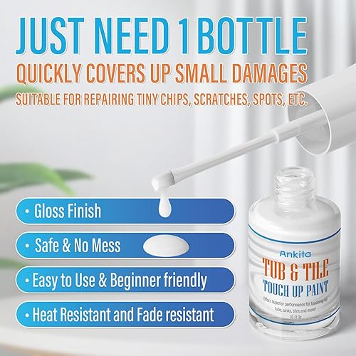Miniatura 3 de Ankita Pintura para bañera y azulejos, pintura blanca brillante para azulejos y astillas, arañazos, grietas y manchas en esmalte, acrílico,