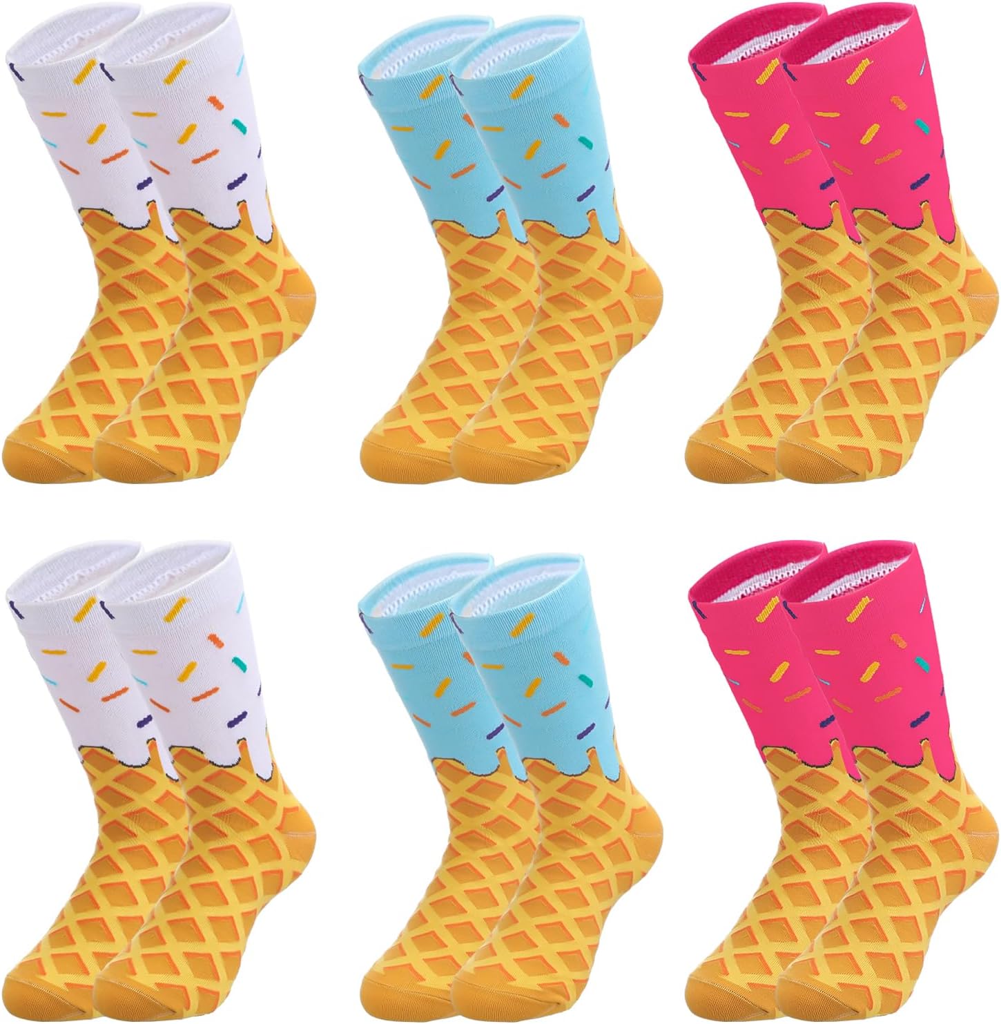 Shihanee 6 Pairs Ice Cream Socks for Youth Teen Funny Sports Baseball Gift Ice Cream Baseball Socks Boys Kids Girls Fun Colorful Sock Athletic Crew Sock for 8-12 Kids Sports Team Player Birthday