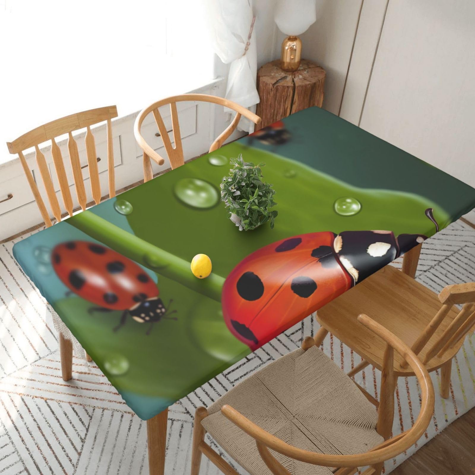 WPKJU Ladybug Printed Tablecloths 5ft Rectangular Table Covers Washable Polyester Decorative Table Cloth for Dining Table Picnic Wedding