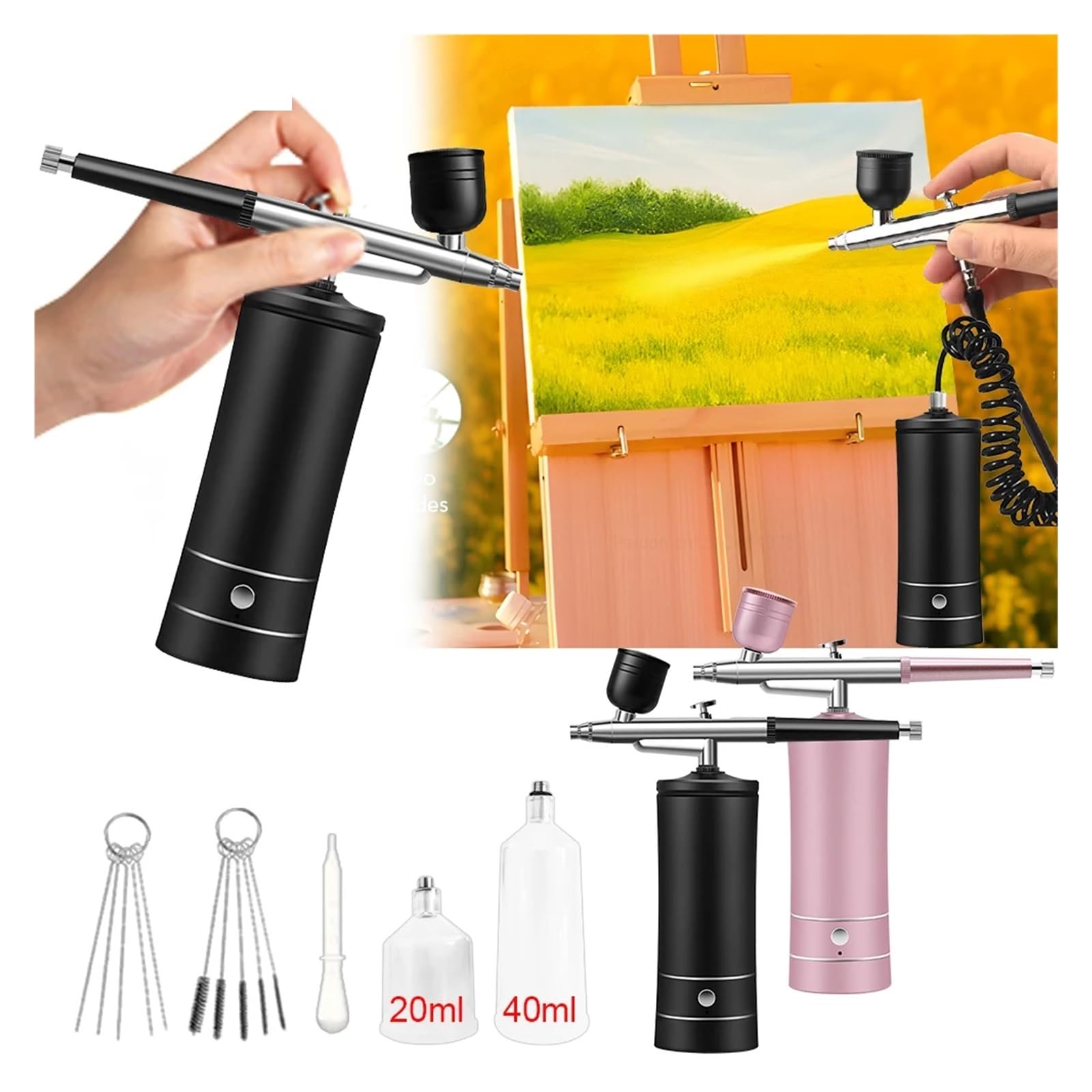 Aerografo for unghie con compressore, portatile for aerografo for, for nail art, pittura su modelli,Alta efficienza(Pink Set 1)