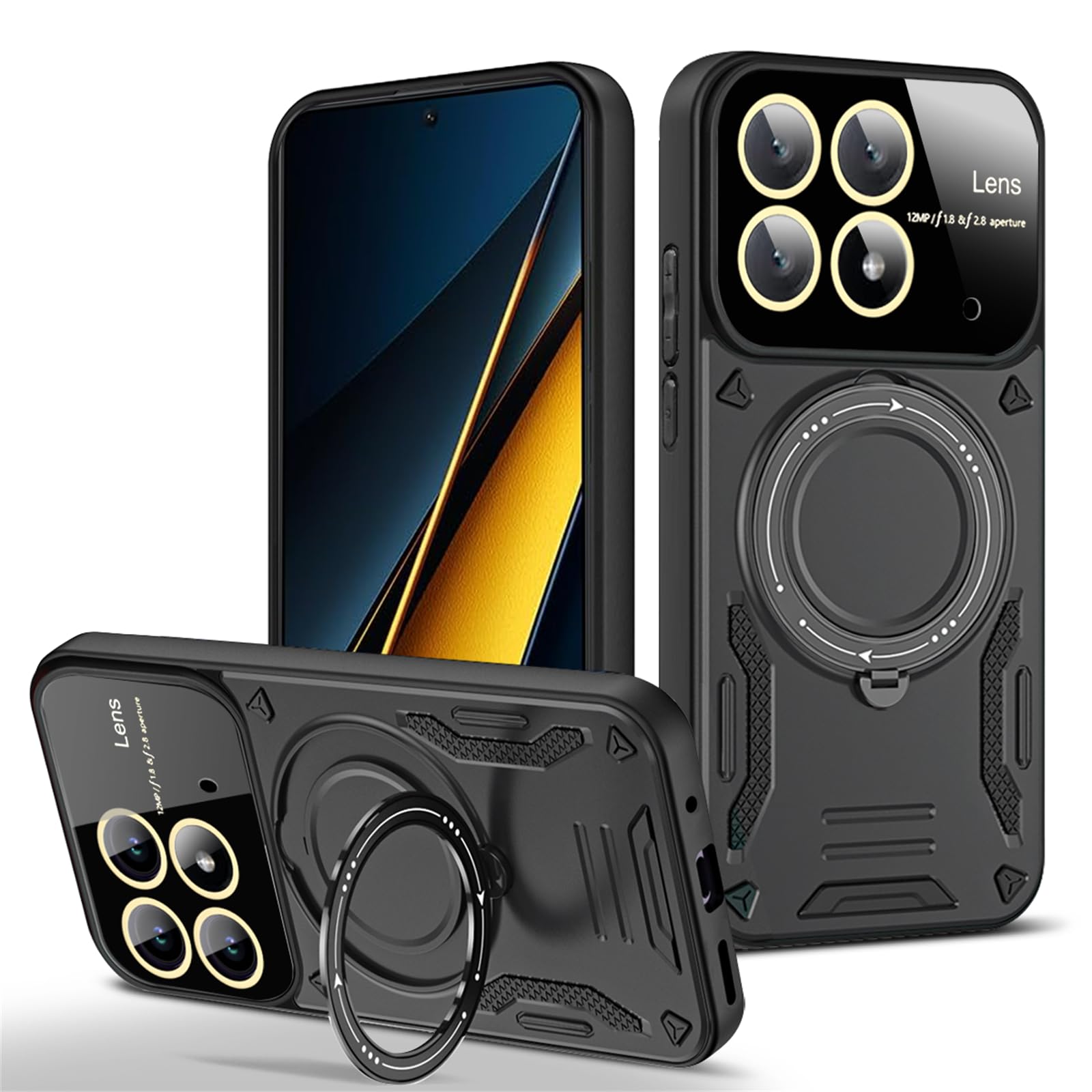 Coque ESTH Pour Xiaomi Poco X6 Pro / Redmi K70E – Rouge, Cache-caméra Coulissant, Anneau Rotatif 360°, Aimantée