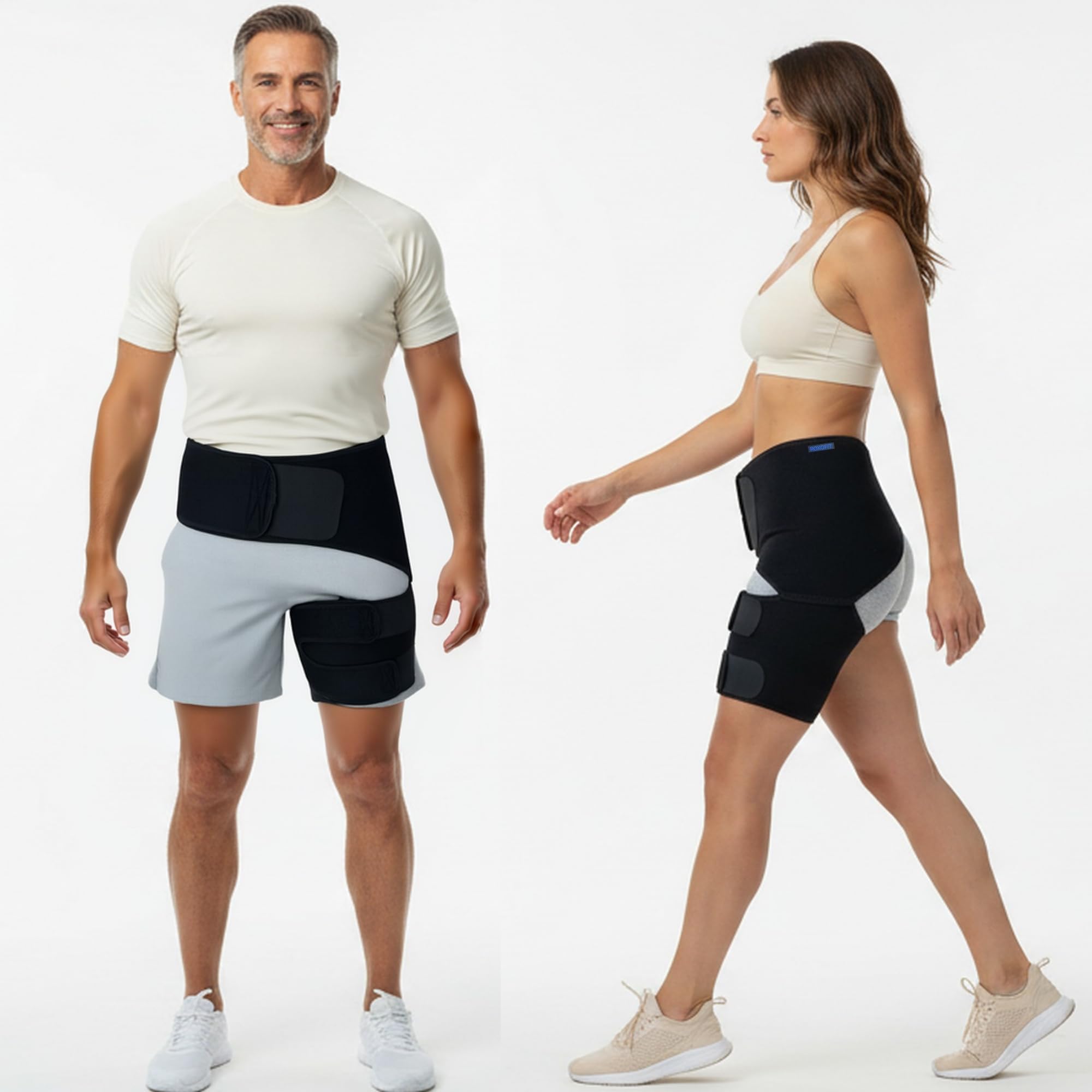 ROXOFIT® Hip Brace for Sciatica Pain Relief: Ease Pain from Sciatic Nerve, Pulled Thigh, Hip Fleхоr Strain, Groin Injury, Hamstring Pull, Sacroiliac Joint - Compression Upper Leg Muscle Support