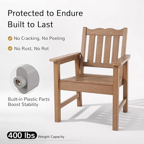 Miniatura 4 de Juego de 2 sillas de patio todo clima Stoog, silla de jardín de gran tamaño con capacidad de peso de 181 kg, fácil de ensamblar, silla de exterior