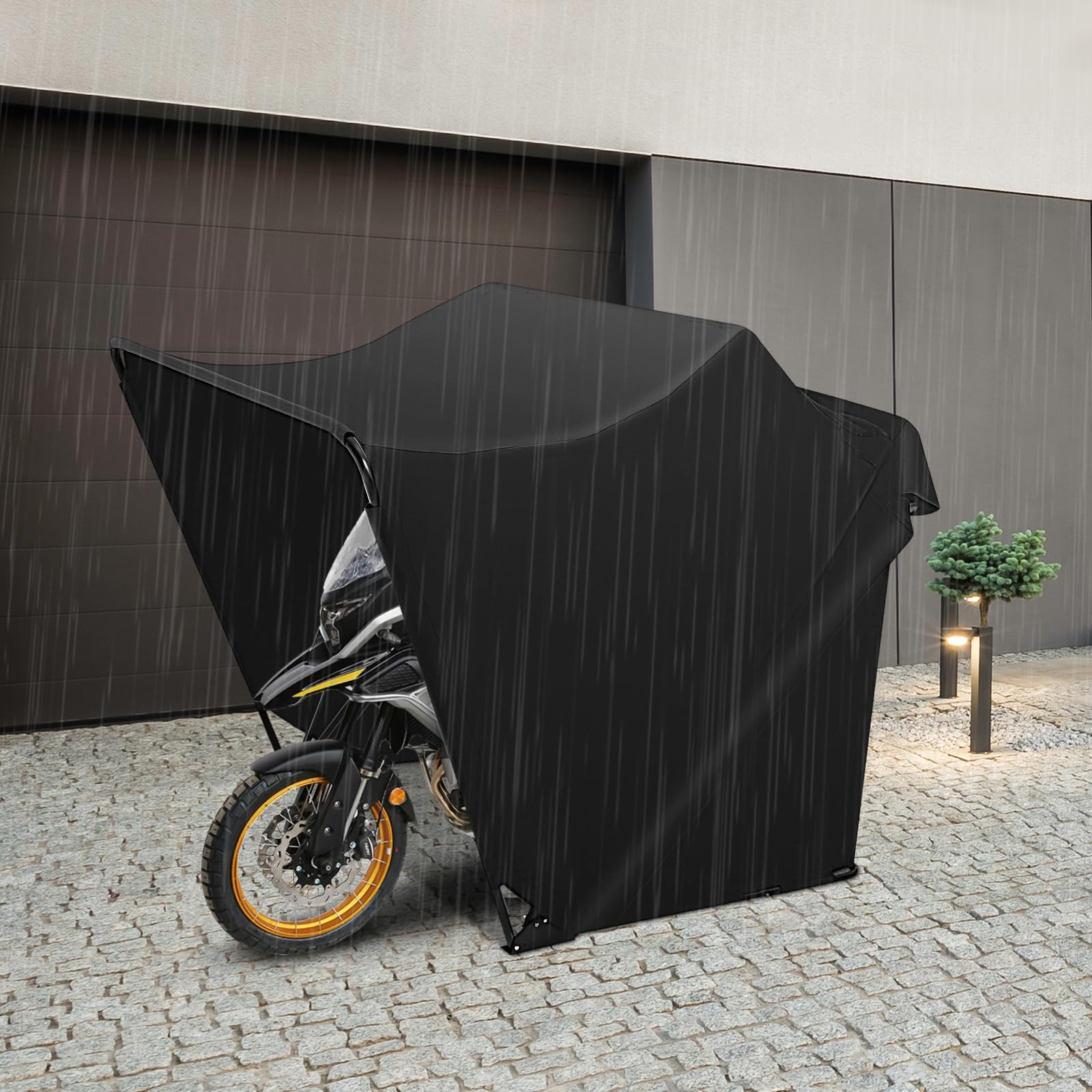 Tienda de campaña para moto, garaje, 270 x 105 x 155 cm, resistente al agua | Marco de acero resistente y tela Oxford, color negro, plegable, para motocicletas, scooters y bicicletas, montaje rápido