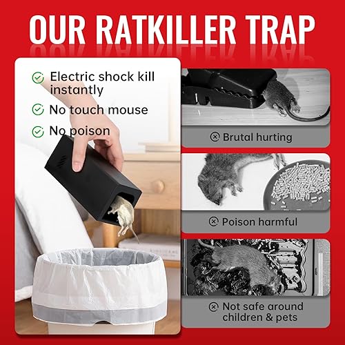 Miniatura 4 de Trampa para ratones eléctrica - Potente trampa electrónica para ratas de uso interior, trampas para ratas con canal dual, trampa automática