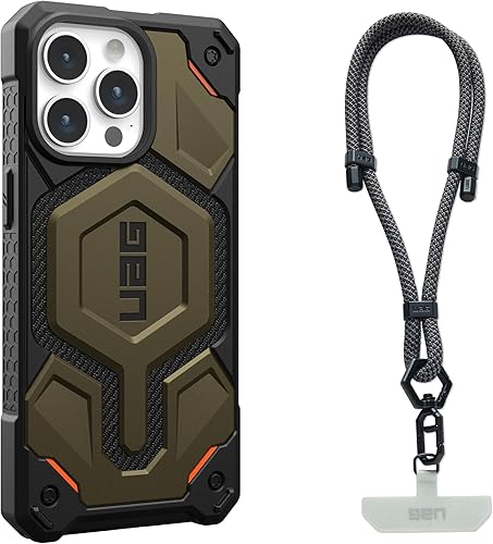 URBAN ARMOR GEAR UAG - Funda diseñada para iPhone 15 Pro Max Monarch Pro Kevlar Element Green de 6.7 pulgadas, paquete con cordón UAG para teléfono