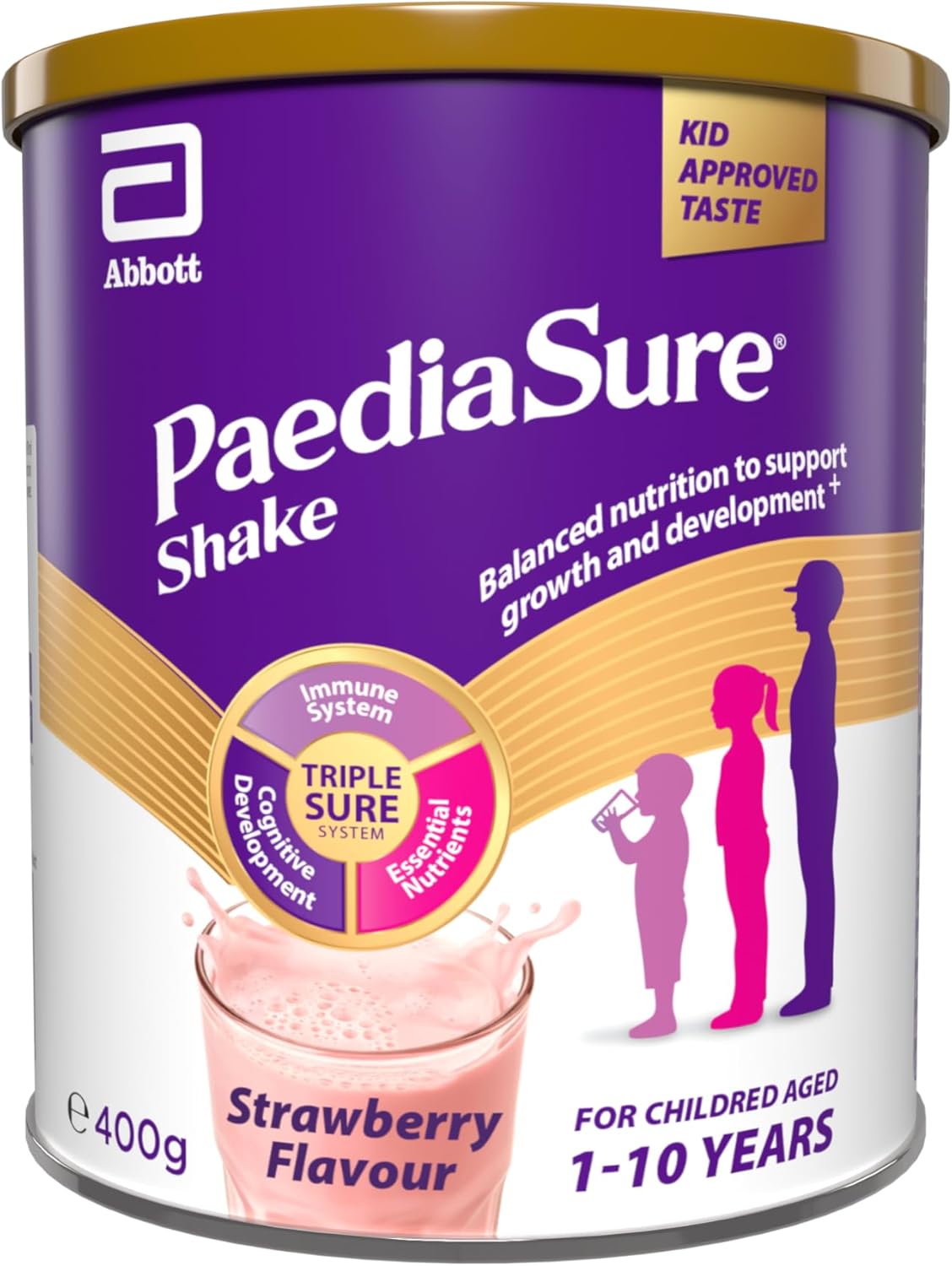 PaediaSure Shake, Balanced Nutritional Supplement Drink Multivitamin for Kids with Protein Carbohydrates Essential Fatty Acids and Minerals to Support Growth and Development, Strawberry, 400 gram