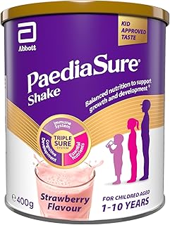 PaediaSure Shake, Balanced Nutritional Supplement Drink Multivitamin for Kids with Protein Carbohydrates Essential Fatty Acids and Minerals to Support Growth and Development, Strawberry, 400 gram
