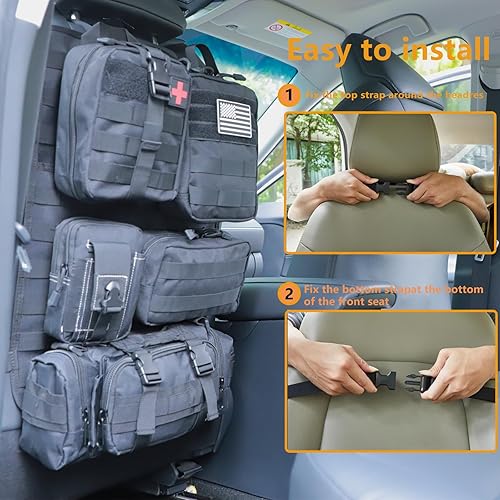 Miniatura 4 de Organizador táctico de respaldo de asiento de automóvil y fundas de asiento de camión de almacenamiento con un panel de vehículo Molle y 5 bolsas