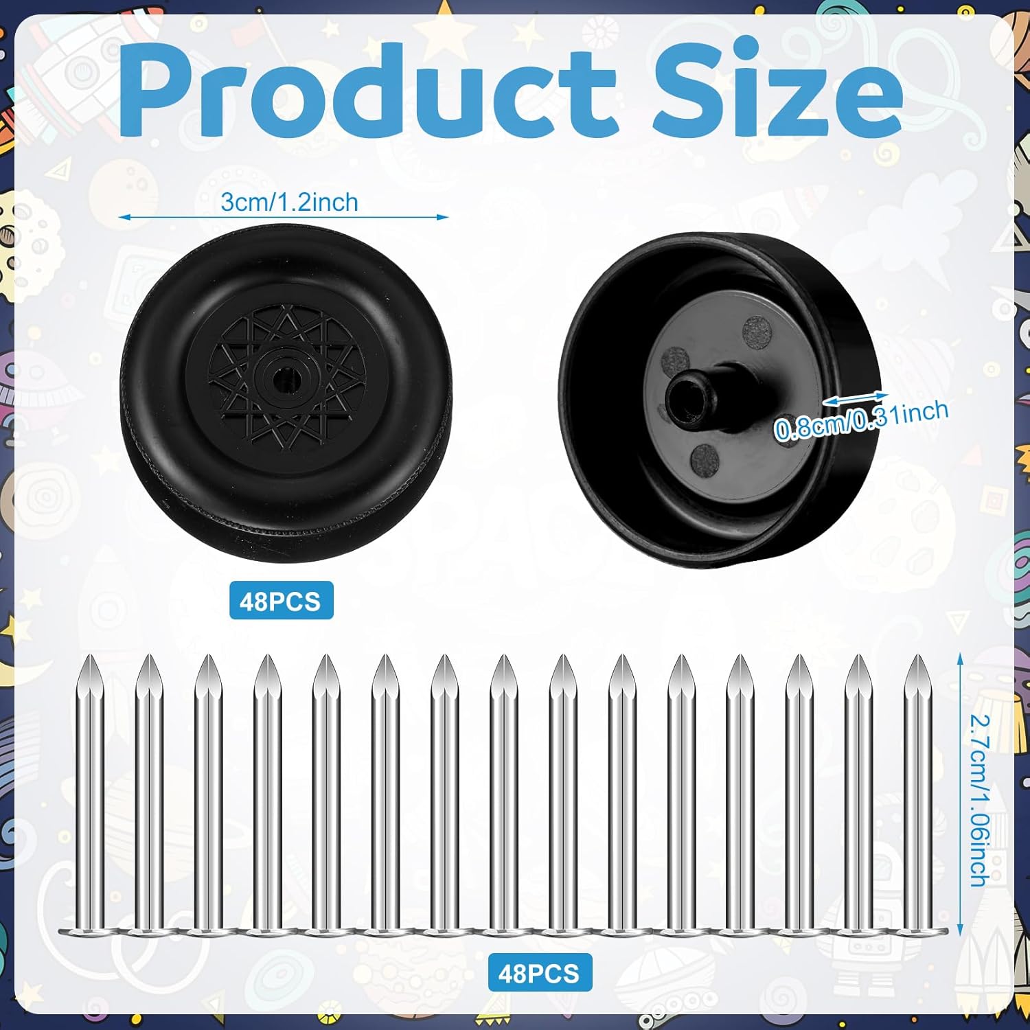 Soulchen Derby Car Wheels and Axles Kit Official Polished Wheels and Axles for Race Model, Professionally Lathed(12 Sets)