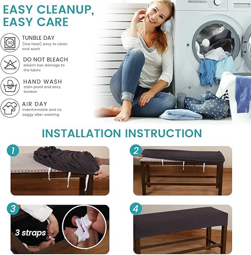 Miniatura 5 de Fundas de jacquard para banco de comedor, funda tapizada de elastano suave y elástica, extraíble y lavable para sala de estar, dormitorio, cocina