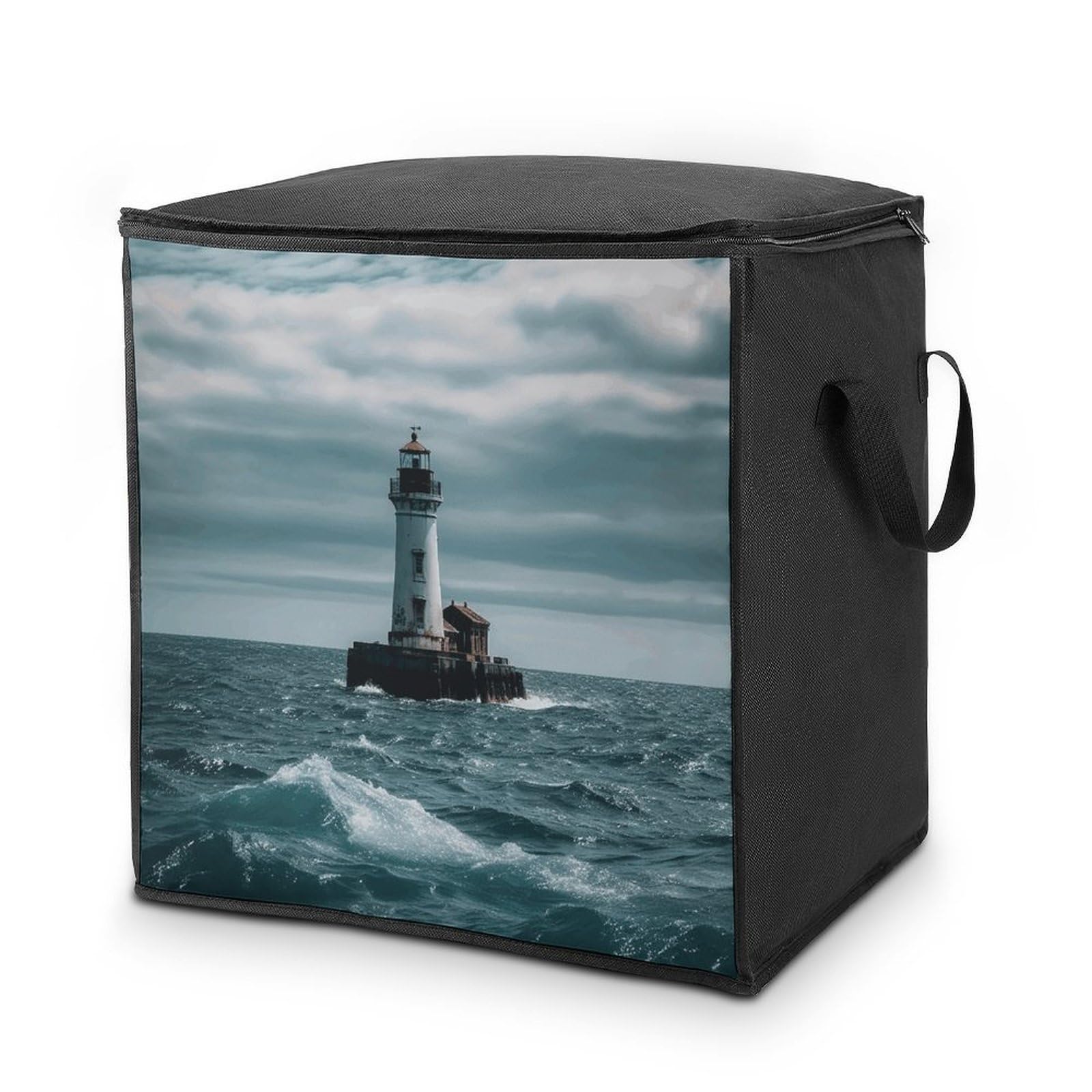 70L Lighthouse Ocean Storage Bag With Zipper Closet Organizers with Handle for Home Storage Organizer for Blankets Quilts Clothes Comforter Bedding And Pillows