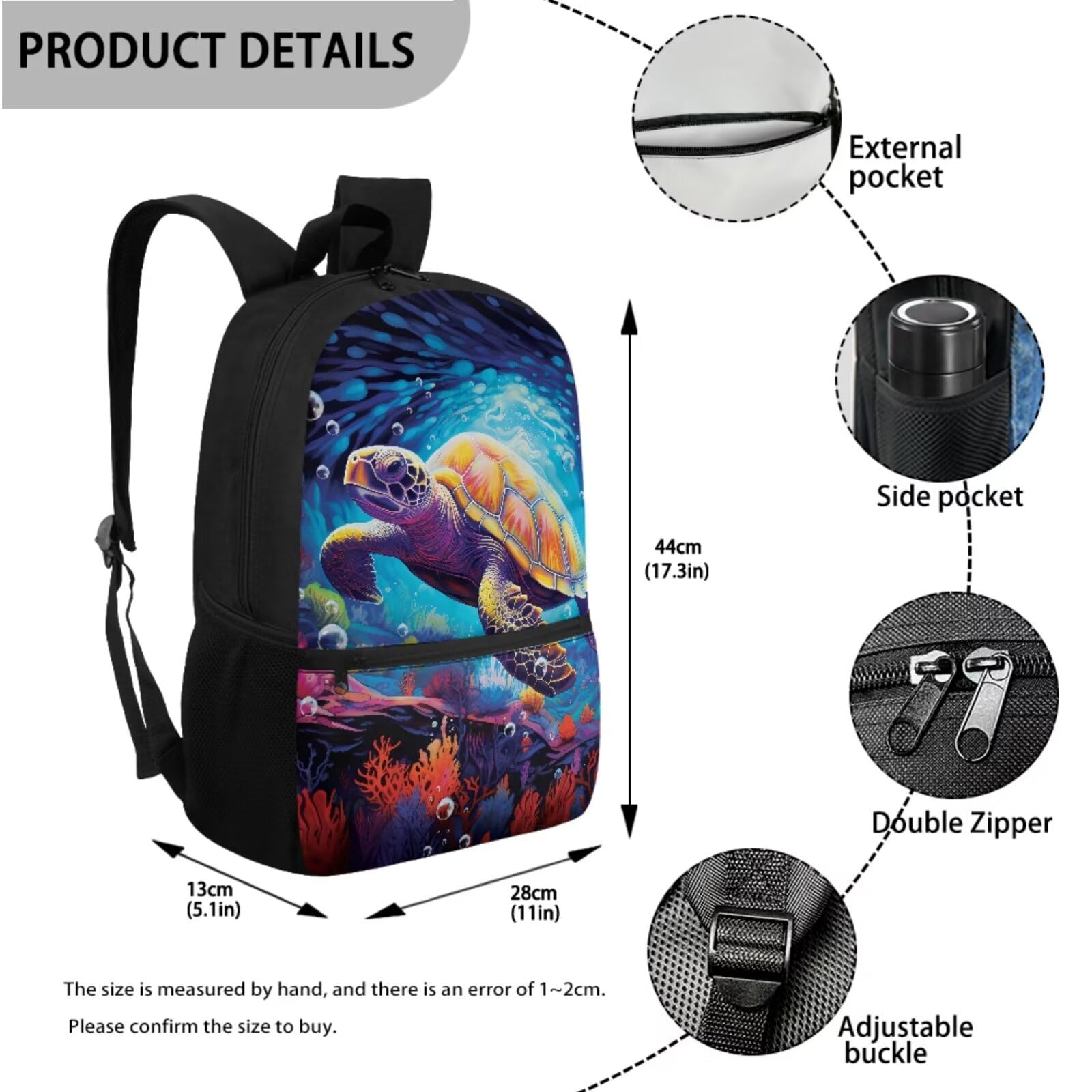 chaqlin Schulrucksack-Set für Kinder, Jungen, Schulranzen mit Lunchbox und Federmäppchen, 3-teiliges Set, Kinder-Büchertaschen, Kühltasche, Stifttasche, Meeresschildkröte, Kinderrucksack