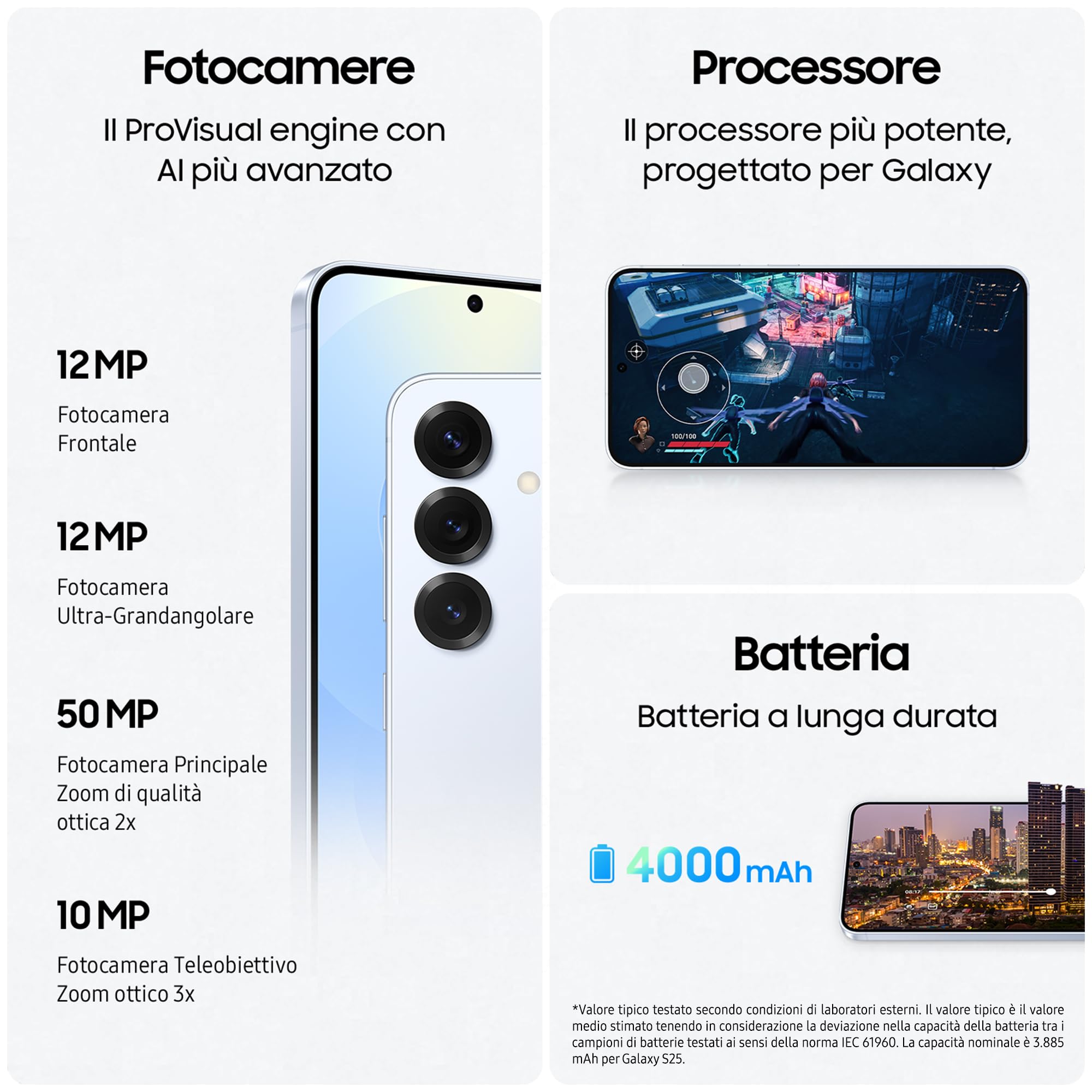 Samsung Galaxy S25 Smartphone AI, 3 anni di Garanzia del produttore, Display 6.2'' FHD+ Dynamic AMOLED 2X, Fotocamera 50MP, RAM 12GB, 256GB, 4.000 mAh, Blueblack [Versione italiana]
