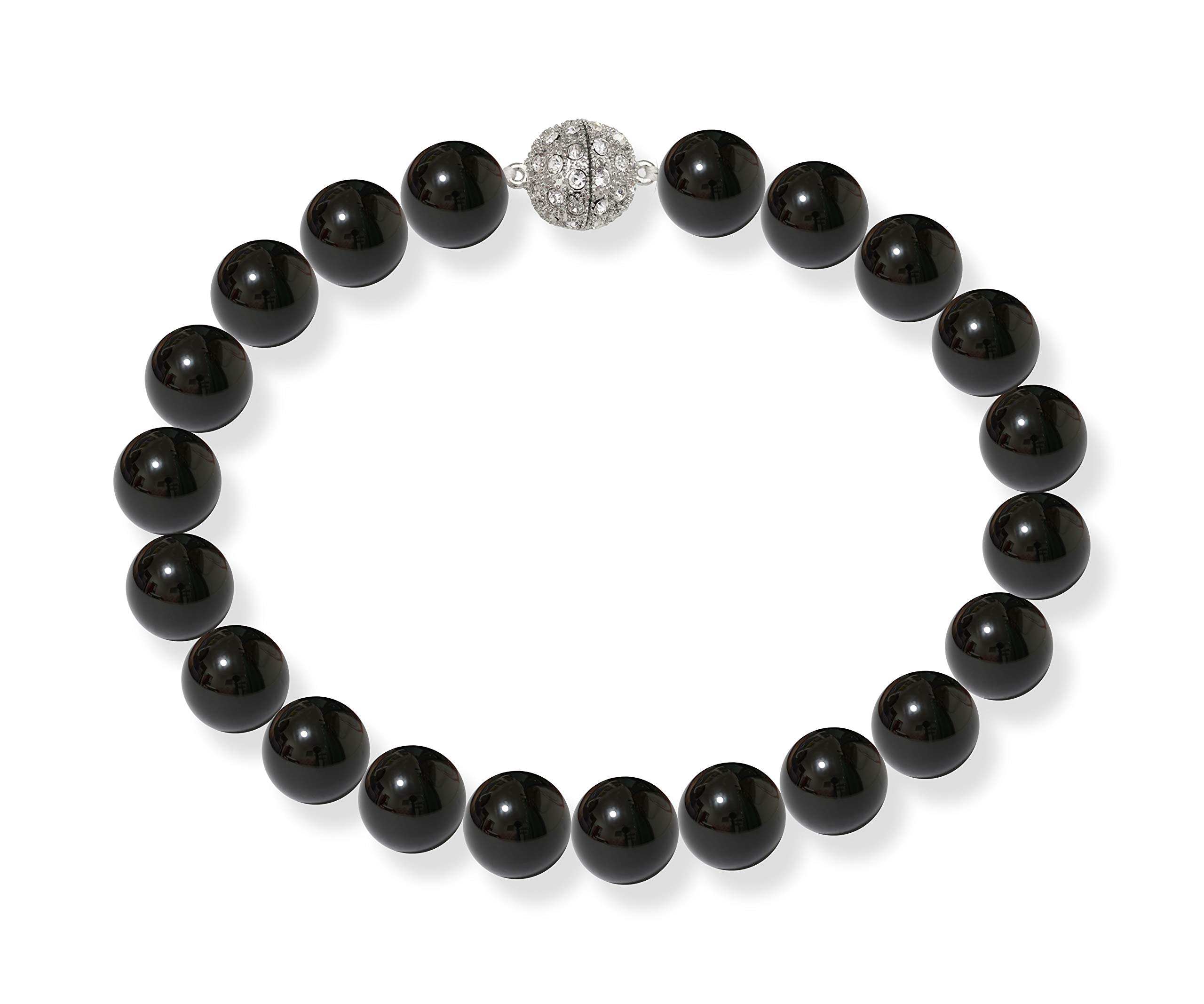 Perlenkette für Damen Magnetverschluß - mit schwarzen runden Perlen - Elegante Kette mit Muschelkernperlen für jeden Anlass - die Halskette - Choker Pearl Necklace für Frauen