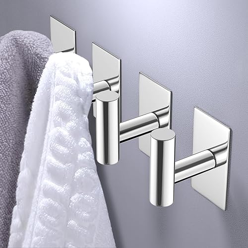 Miniatura 4 de VAEHOLD Ganchos para toallas de pared, resistentes al agua, para colgar abrigos, ropa, armario para cocina (cromado, paquete de 4)