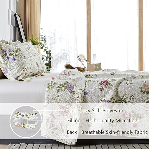 Miniatura 3 de Colcha con hojas y flores de verano para cama king, ligera, color rosa, verde juego de cama suave y delgado con plantas, para sofá cama, para el