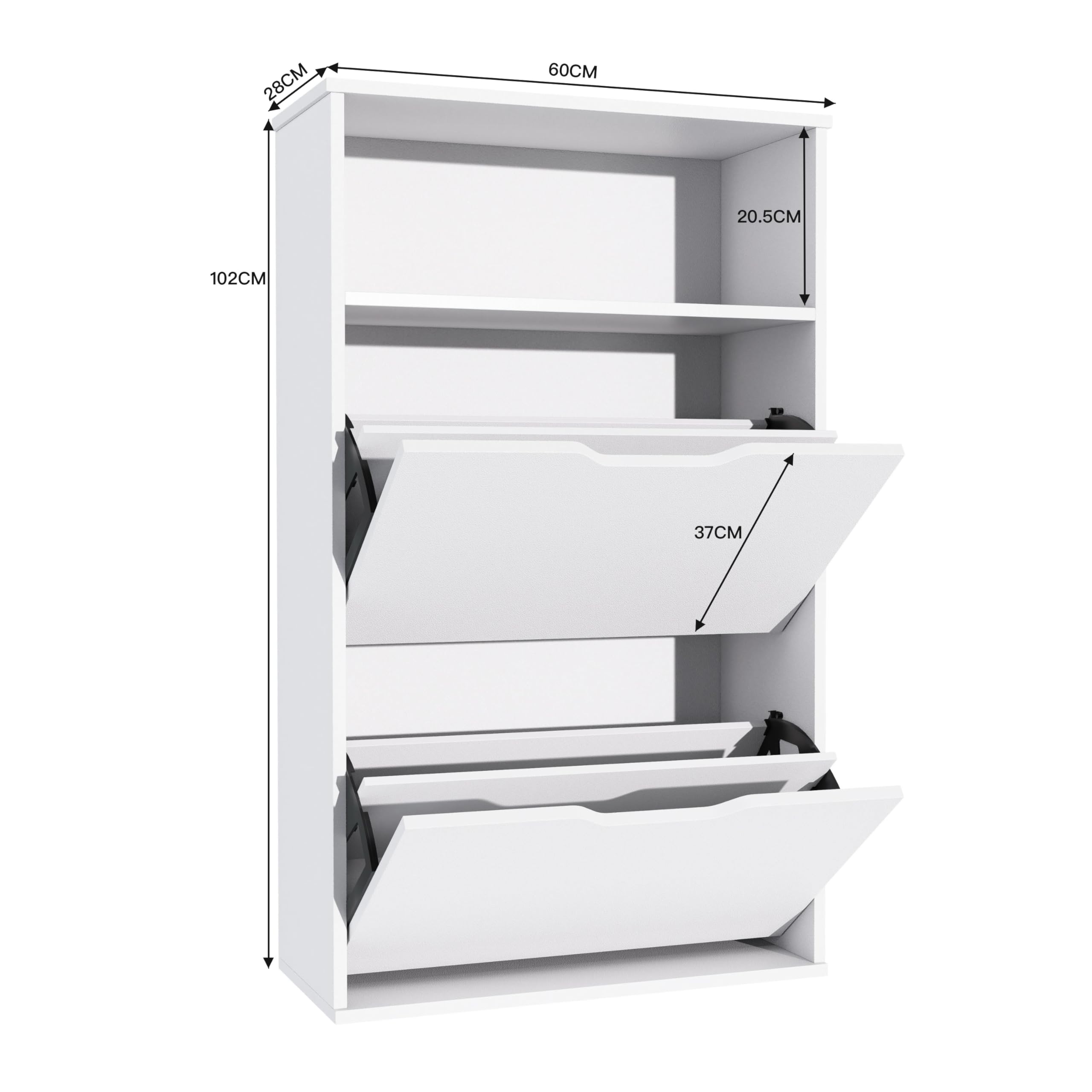 Garvis Doppellagig Schuhschrank 2 Klappen + Ablage – Hohe Kapazität (12 Paar) – Schmal 60x102x28 cm – MDF Weiß Rustic (Weiß Doppellagig)