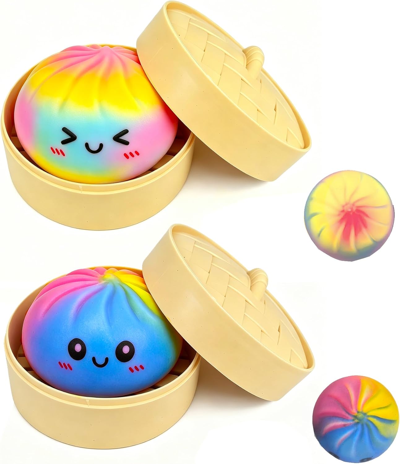 Colorful Dumpling Squishies New Mystery Squishies Dumpling with Box Stress Relief Balls Sensory Toys Desk Squeeze Toys Gift(2PCS)