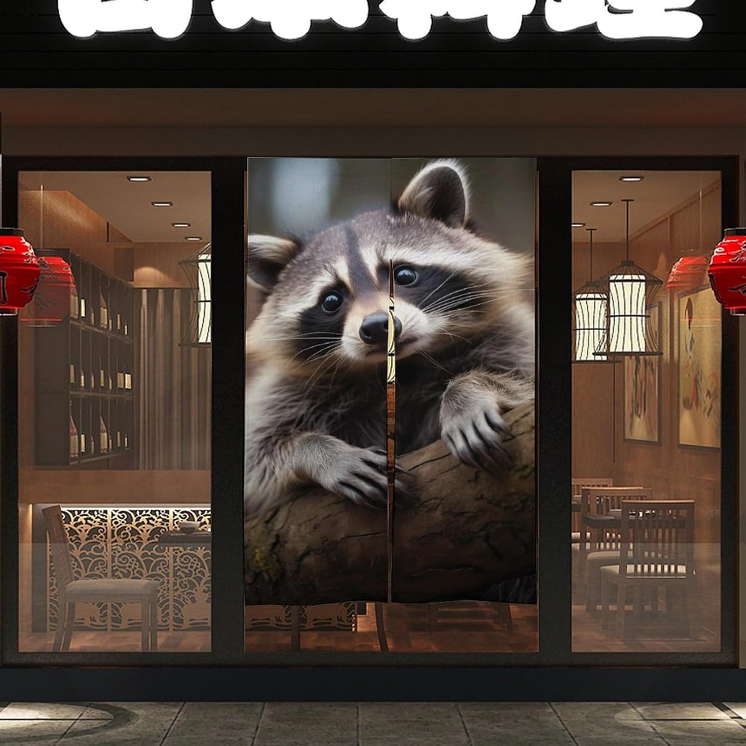 Wild Animal Cute Raccoon Door Curtain Blackout Door Cover Curtains Door Screen for Home Accessories