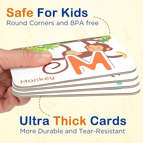 Miniatura 4 de BenBen Tarjetas didácticas del alfabeto, 52 letras de madera en mayúsculas y minúsculas, 26 tarjetas didácticas, juguetes de aprendizaje Montessori