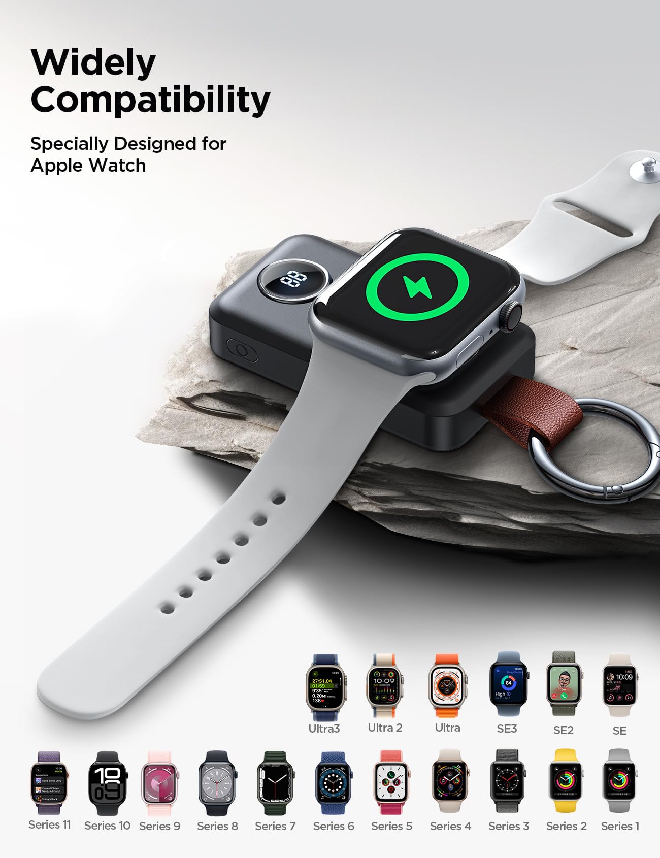 JOYROOM Powerbank do Apple Watch, 2000 mAh przenośna bezprzewodowa ładowarka do Apple Watch Series 11/10/9/8/7/6/5/4/3/2/1/SE/SE2/SE3/Ultra 3/Ultra 2/Ultra, ładowarka magnetyczna