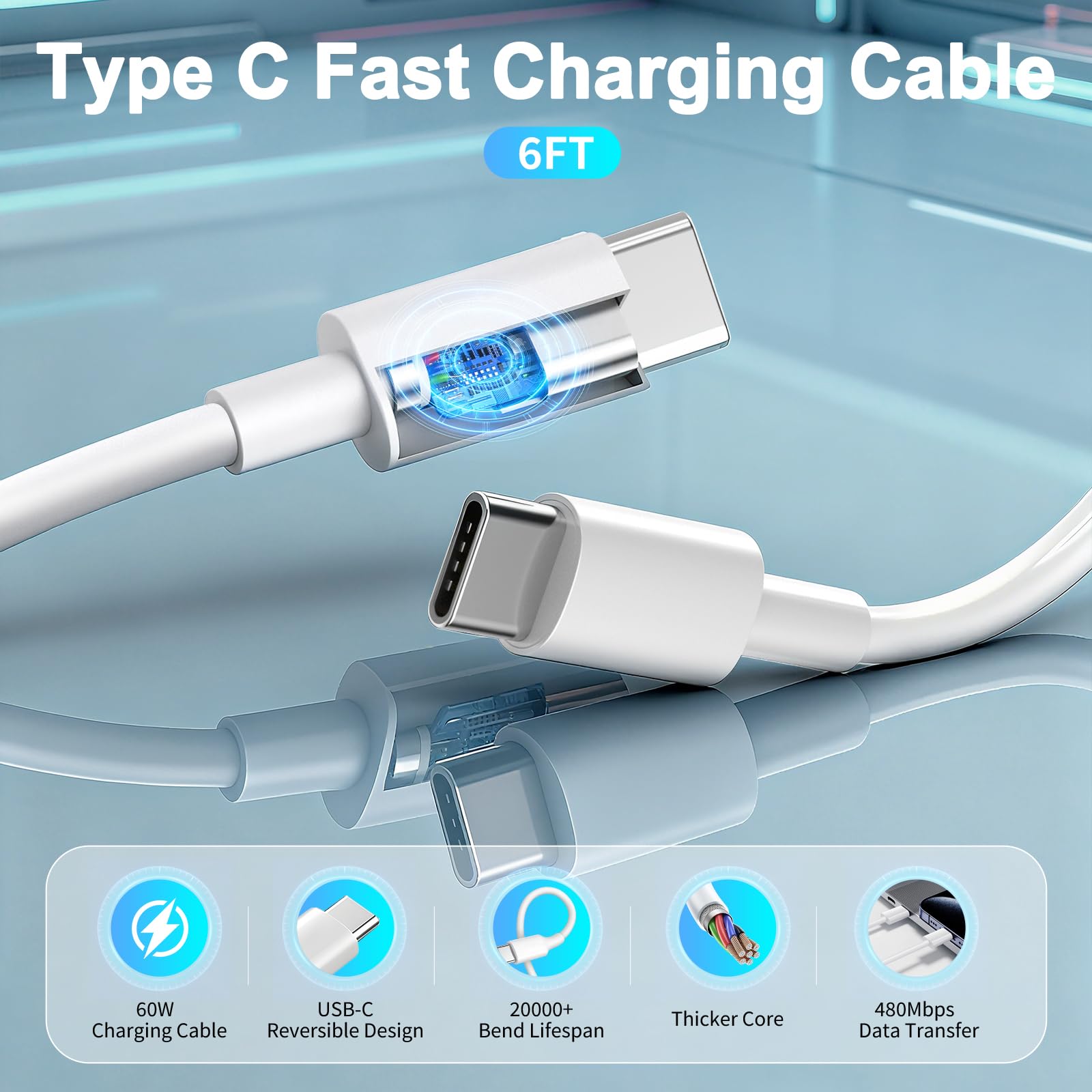 Caricabatterie super veloce di tipo C per Samsung, confezione da 2 pezzi da 45 W USB C Android Phone Charger Block con cavo di ricarica rapida di tipo C da 1,8 m per Samsung Galaxy S26 Ultra/26+/S25