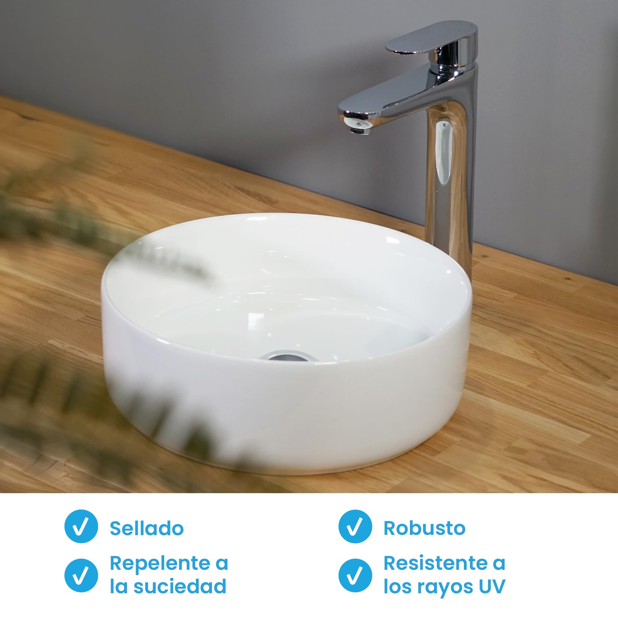 Bächlein Lavabo de encimera Tamula redondo cerámica Ø 31,5 cm blanco