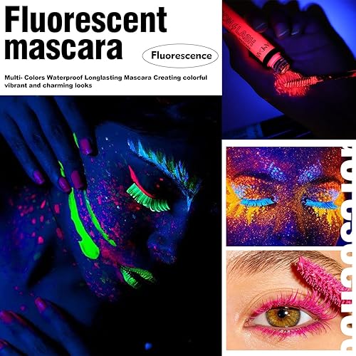 Miniatura 6 de GL-Turelifes Máscara de pestañas con brillo UV, máscara fluorescente de color arcoíris, rímel colorido neón, impermeable, extensiones de pestañas