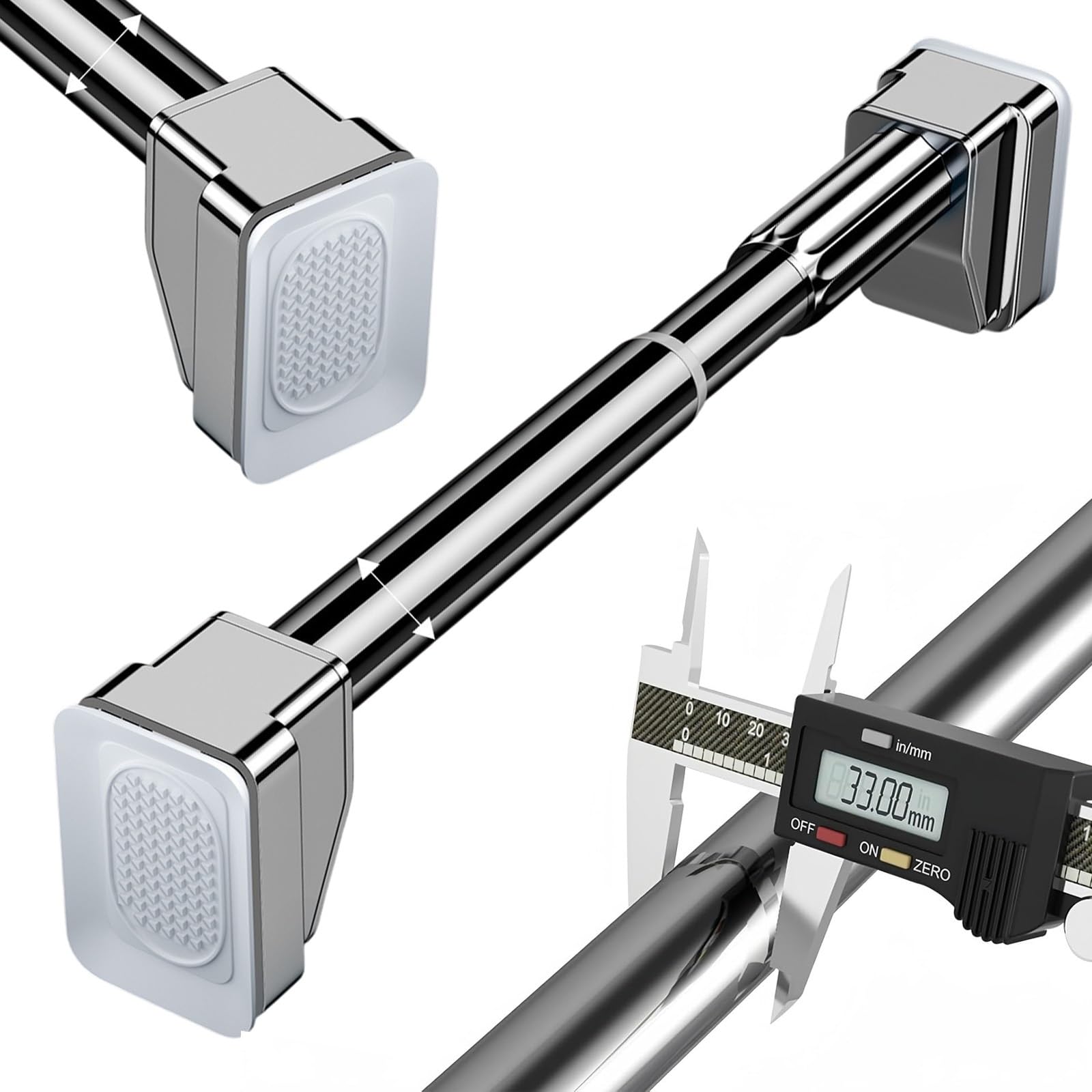 Barra de ducha extensible de acero inoxidable de 40 a 500 cm, sin taladro, barra de cortina de ducha para baño, armarios y cocinas, 33 mm de diámetro, fácil instalación, longitud ajustable