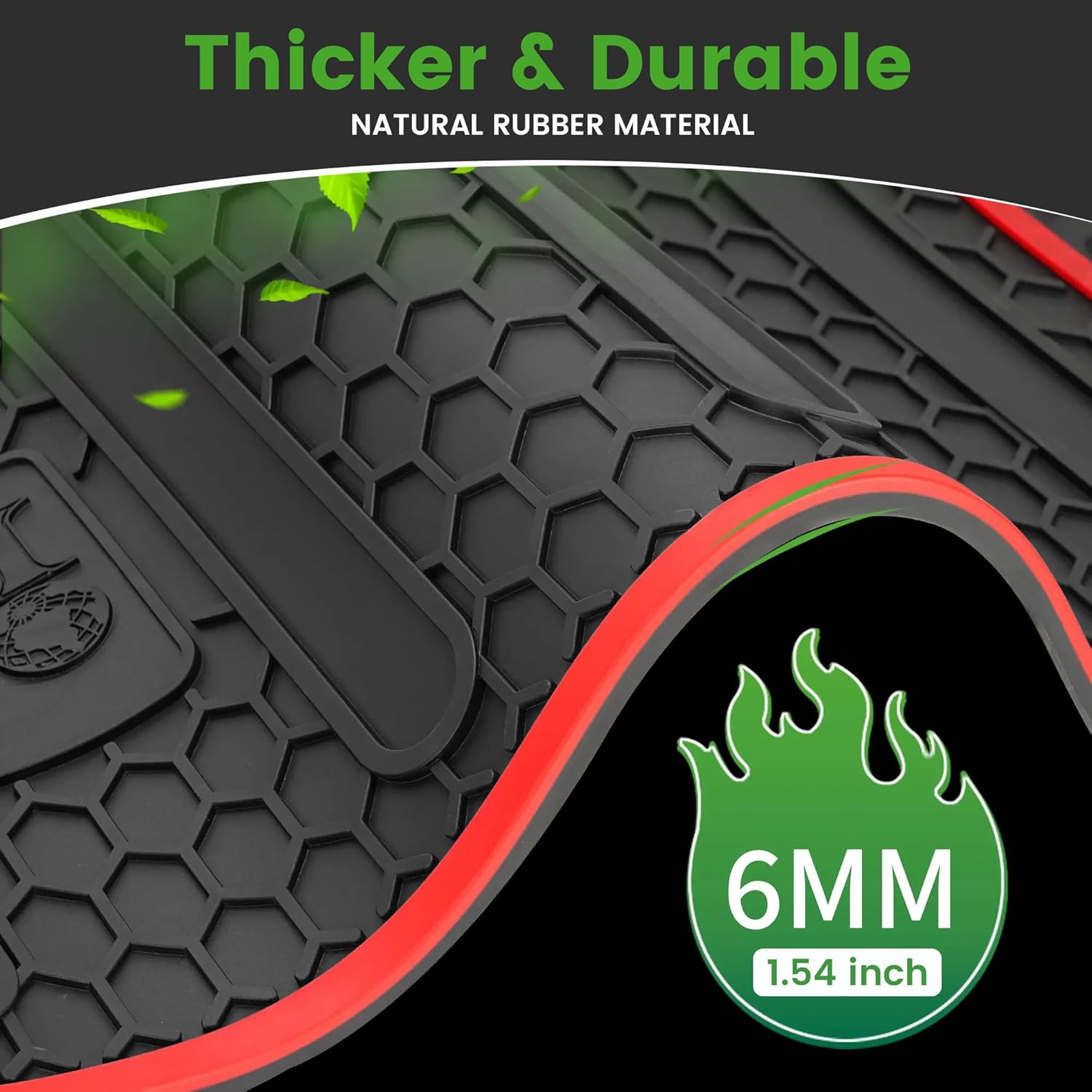 Club Car DS Floor Mat Full Coverage Liner Mats Replacement Non-Slip Heavy-Duty 6mm Rubber Design, Easy to Clean, Fits Club Car DS 1982-2013 / Villager 1982-2018, Black with Red - Image 4