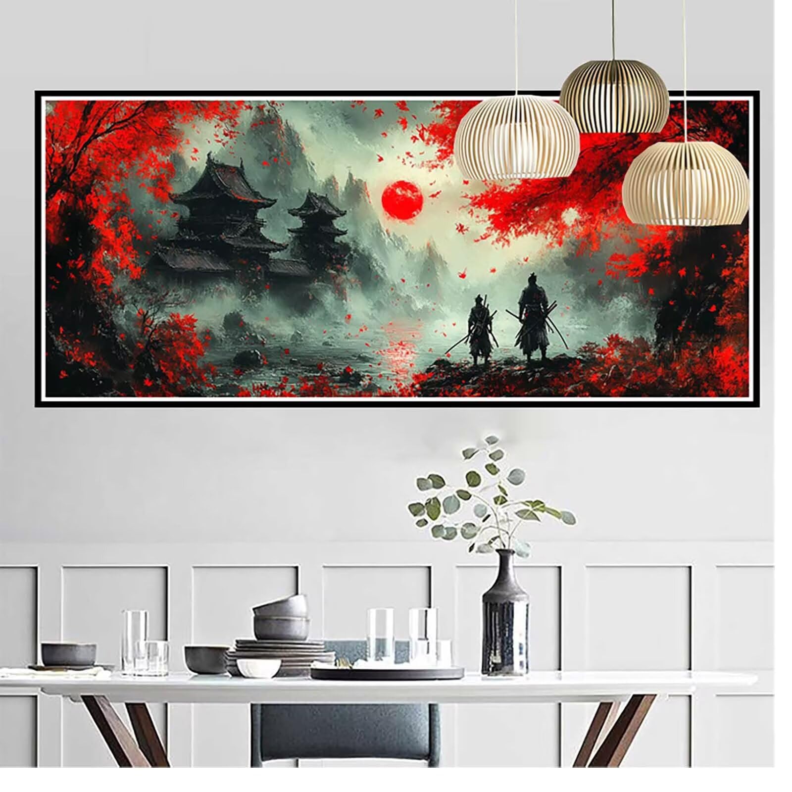 Japoński obraz diamentowy, 90 x 180 cm, wojownik, obraz diamentowy, dla początkujących, 5D "zrób to sam", okrągłe wiertła do malowania, mozaika, zestaw do majsterkowania, dekoracja pokoju, dekoracja