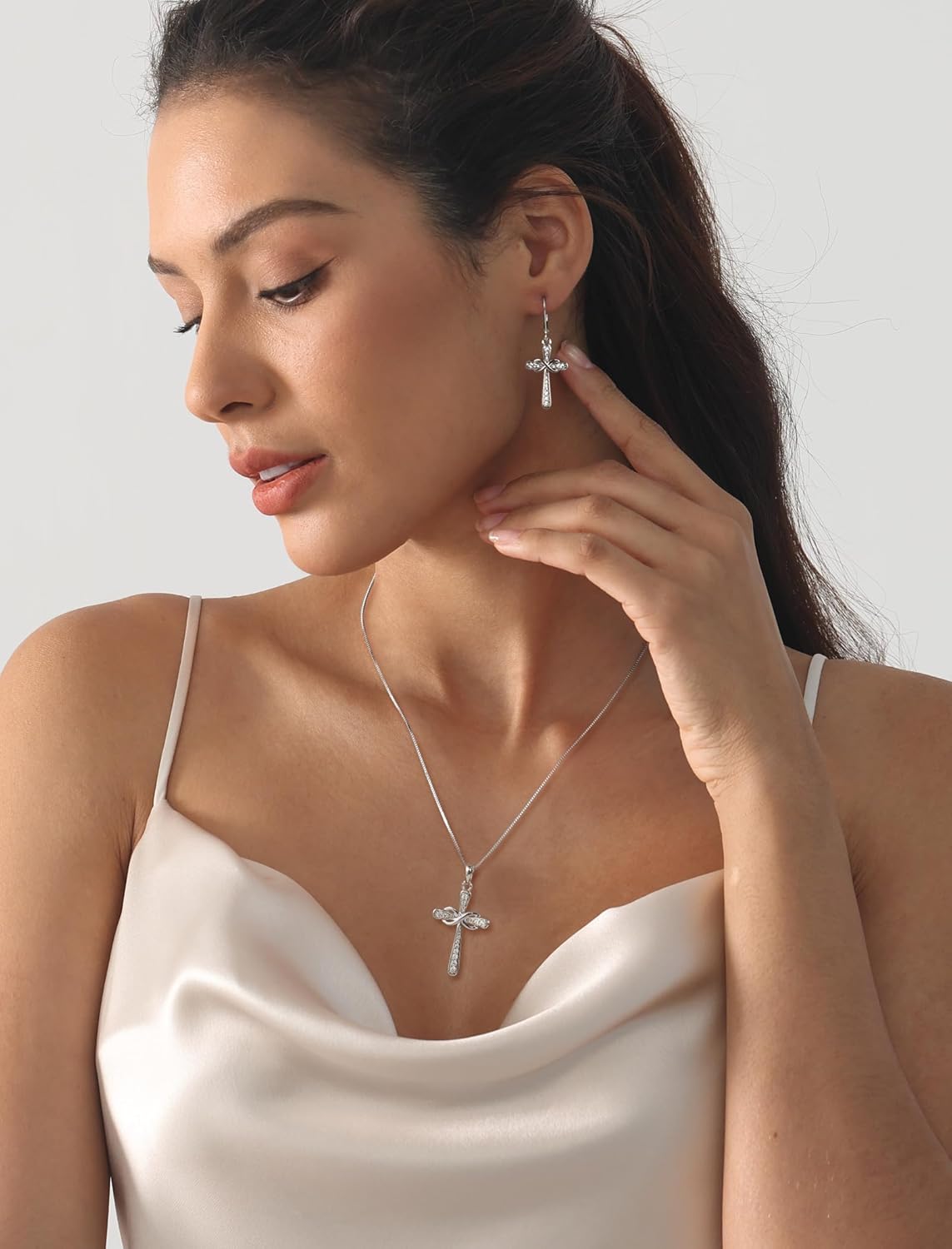 YL Cross Earrings 925 Sterling Silver Infinity Dangle Drop Earrings Birthstone Criss Leverback Jewelry - Image 3