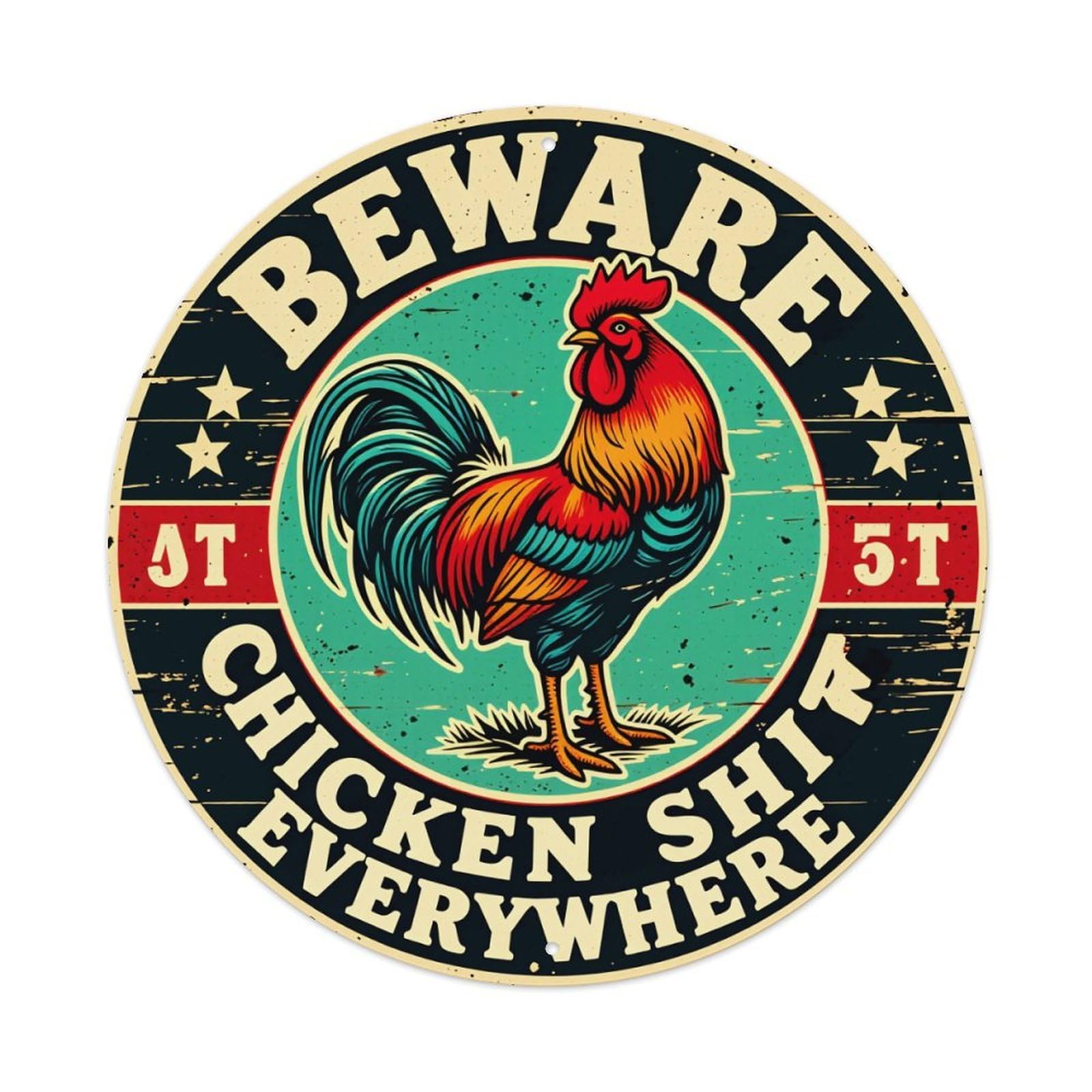 Beware Chicken Shit Everywhere Rooster Metal Tin Sign Vintage Garden Bedroom Cafe Bar Man Cave Home Wall Decor Metal Poster 8x8 inches