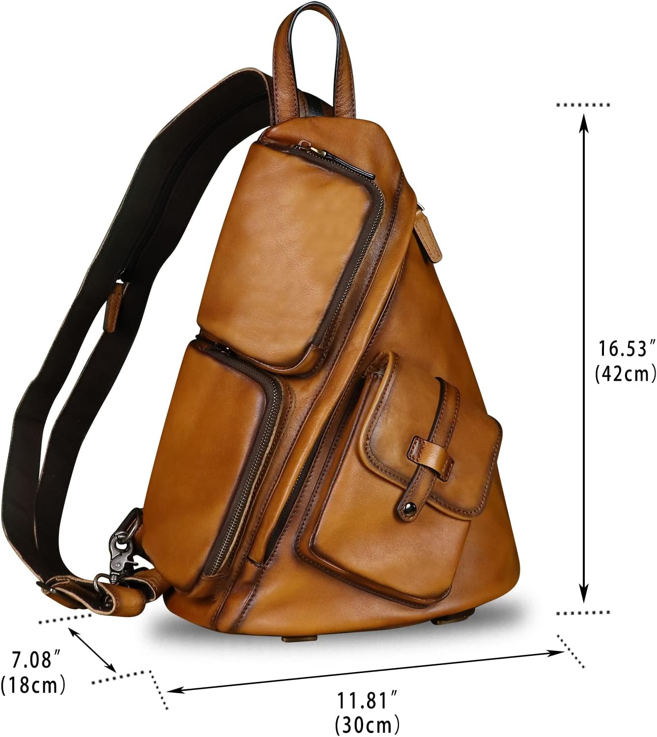 IVTG Genuine Leather Large Sling Bag for Men and Women Large Sling Backpack Purse Shoulder Crossbody Chest Bag for Ipad (Brown) - Image 4