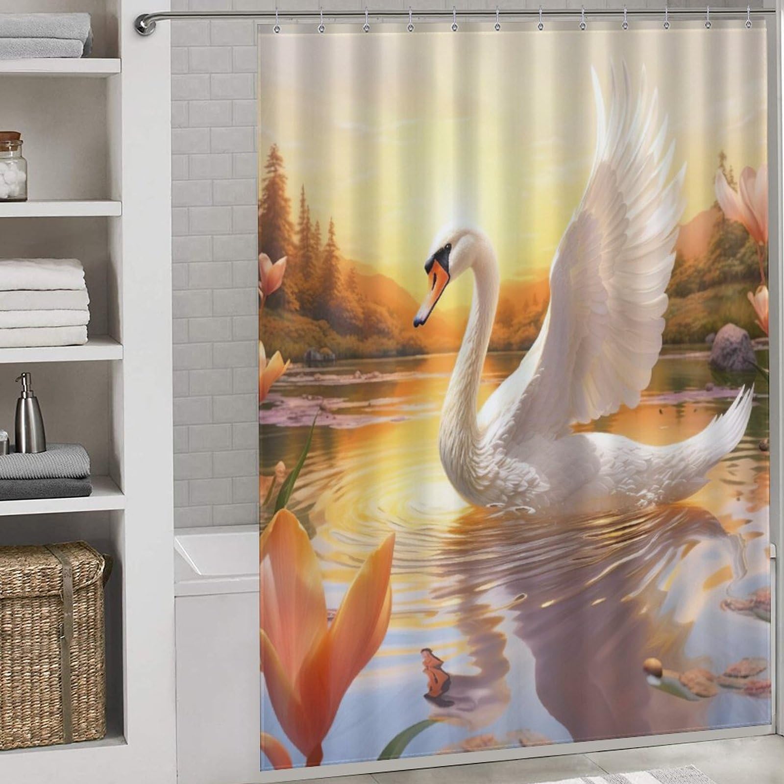 Rideau de douche cygne pour créer une ambiance spa nature