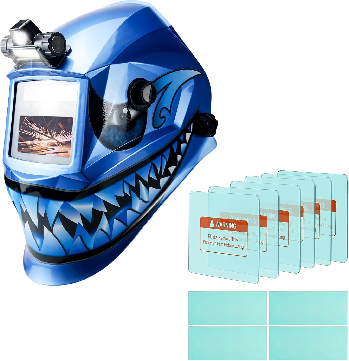 TRQWH Auto Darkening Welding Helmet with Light Welding Hood & 10 PCS Welding Helmet Lens Clear Cover 6 Outer (4.6"x3.7") 4 Inner (4.0"X1.9") Replaceable Protective Cover