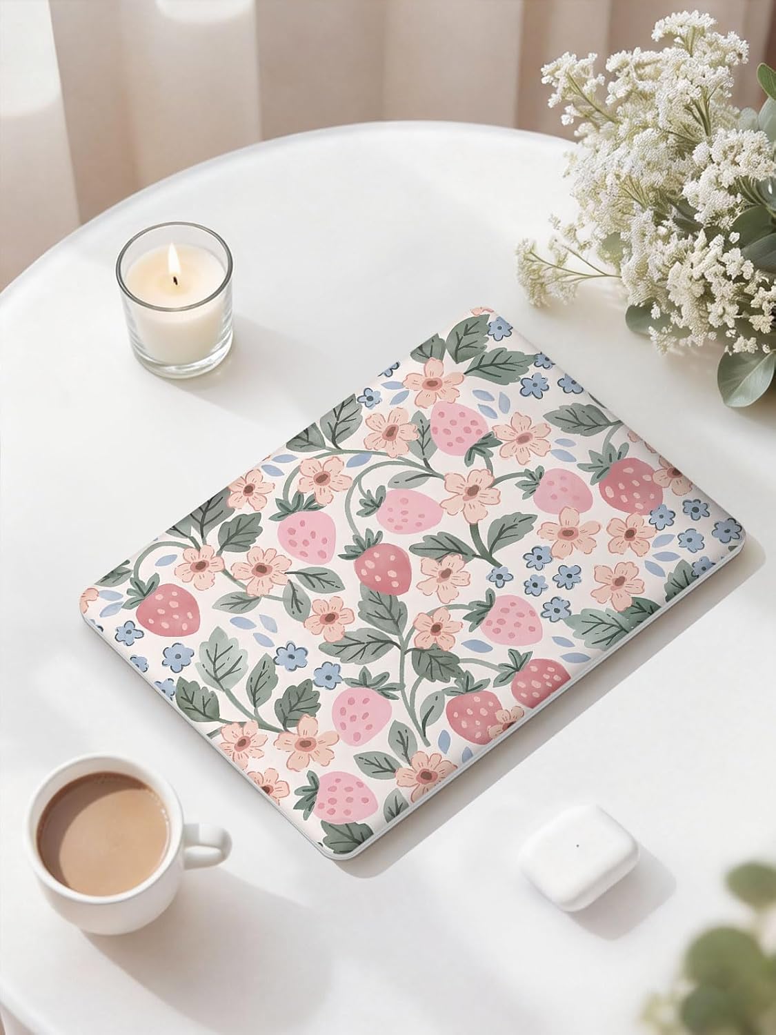 seorsok compatible with macbook air 13 inch case 2022 2021 2020 2019 2018 release a1932 a2179 m1 a2337,brightly colored pink strawberry plastic hard shell case with keyboard cover,blooming floral air13?a1932 a2179 m1 a2337? colored pink strawberry