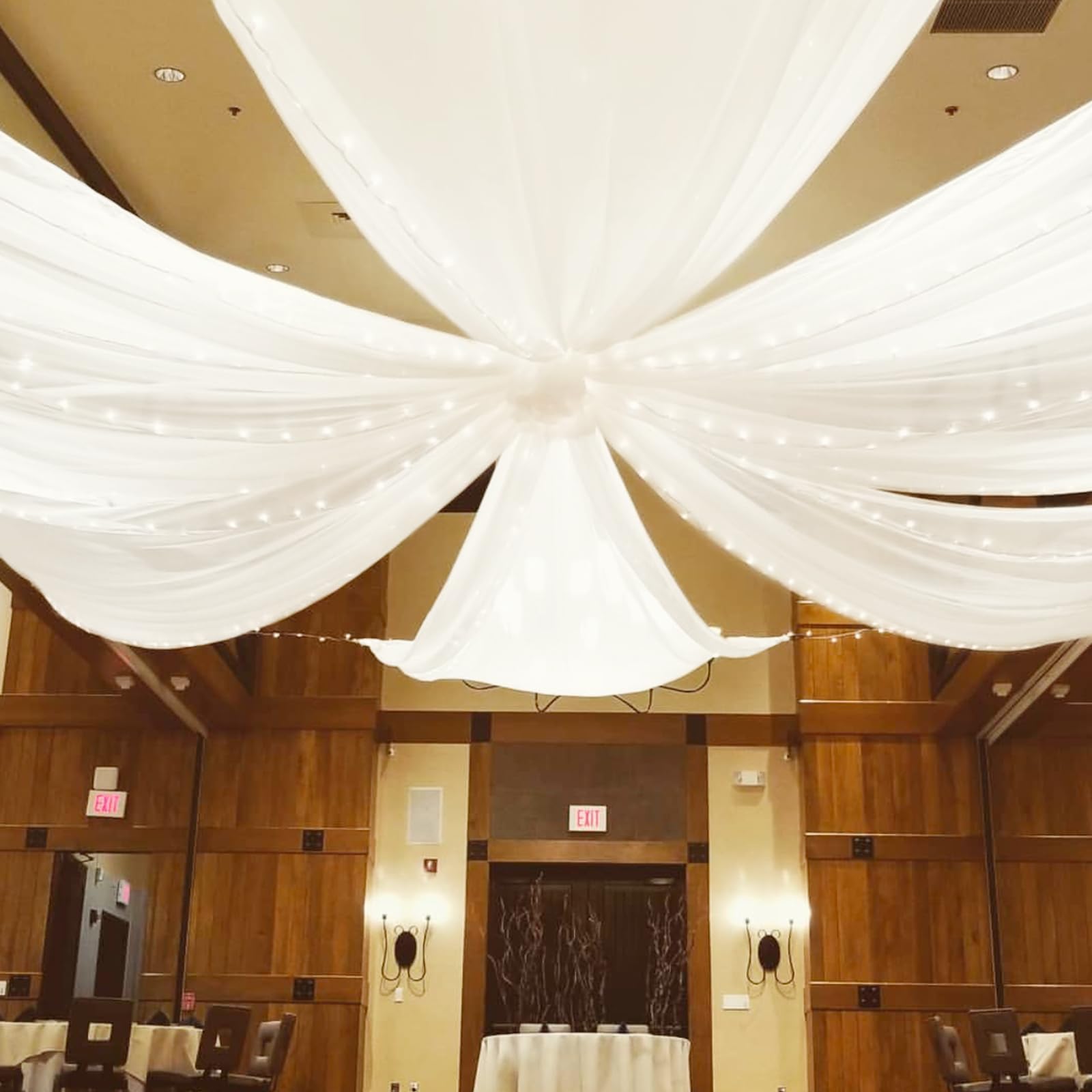 Showgeous Lot de 6 rideaux de plafond ivoire transparents en mousseline de soie pour fête, cérémonie, événement, décoration de mariage - 1,5 x 6,1 m